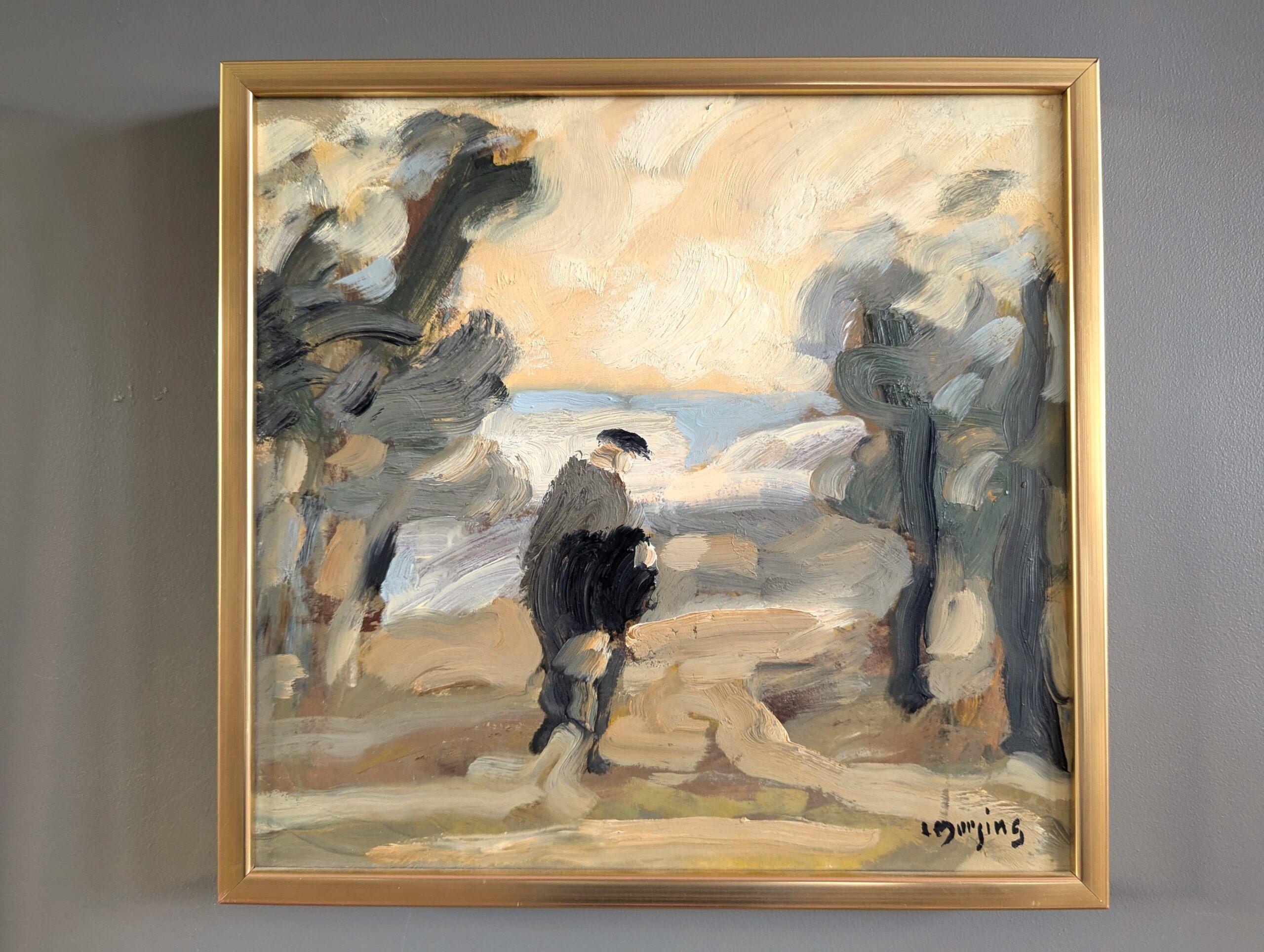 Mini pittura ad olio astratta astratta di paesaggio di metà secolo - Il sentiero meno battuto - Painting di  Ivar Morsing