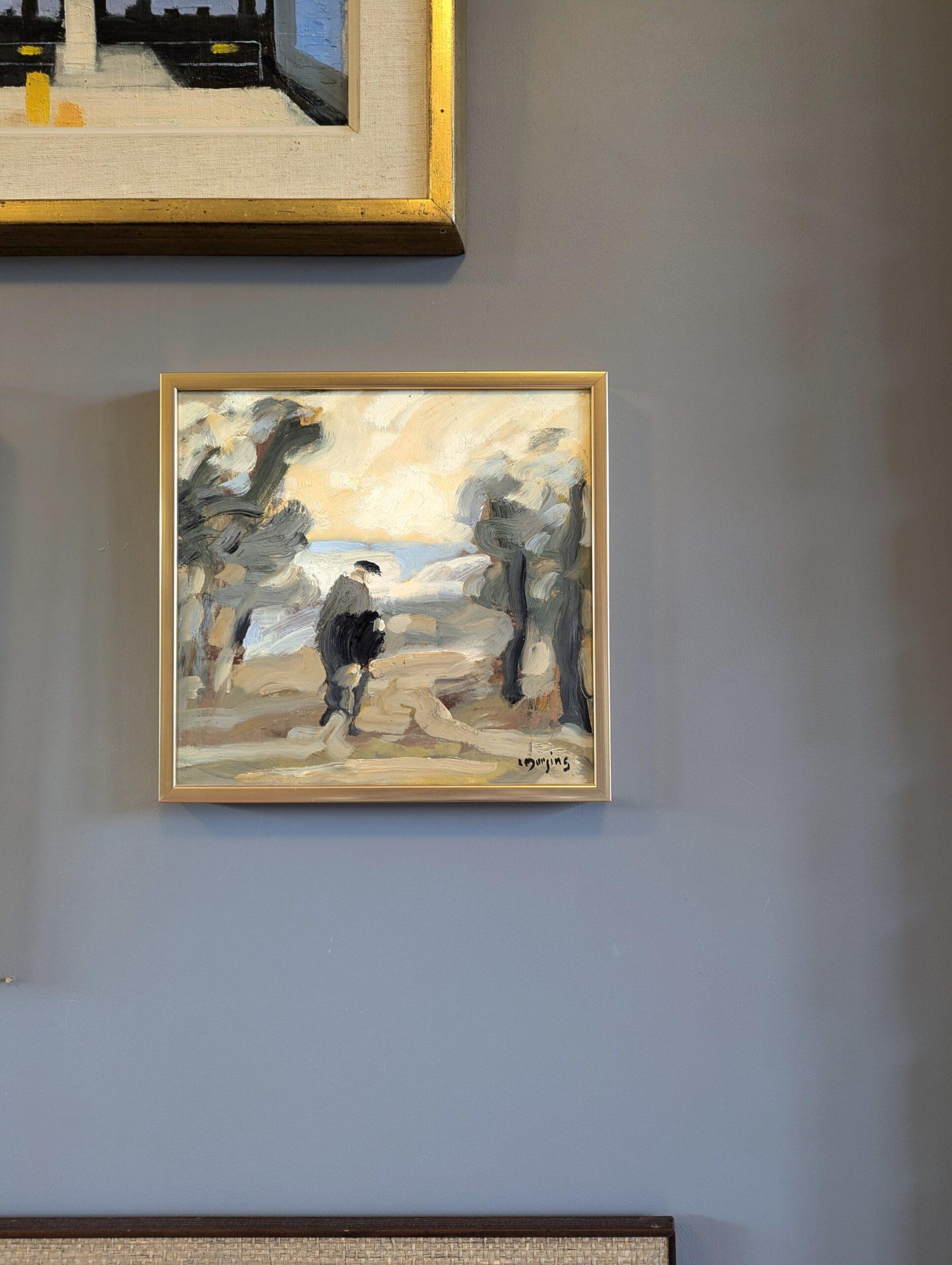 Mini pittura ad olio astratta astratta di paesaggio di metà secolo - Il sentiero meno battuto - Painting Moderno di  Ivar Morsing