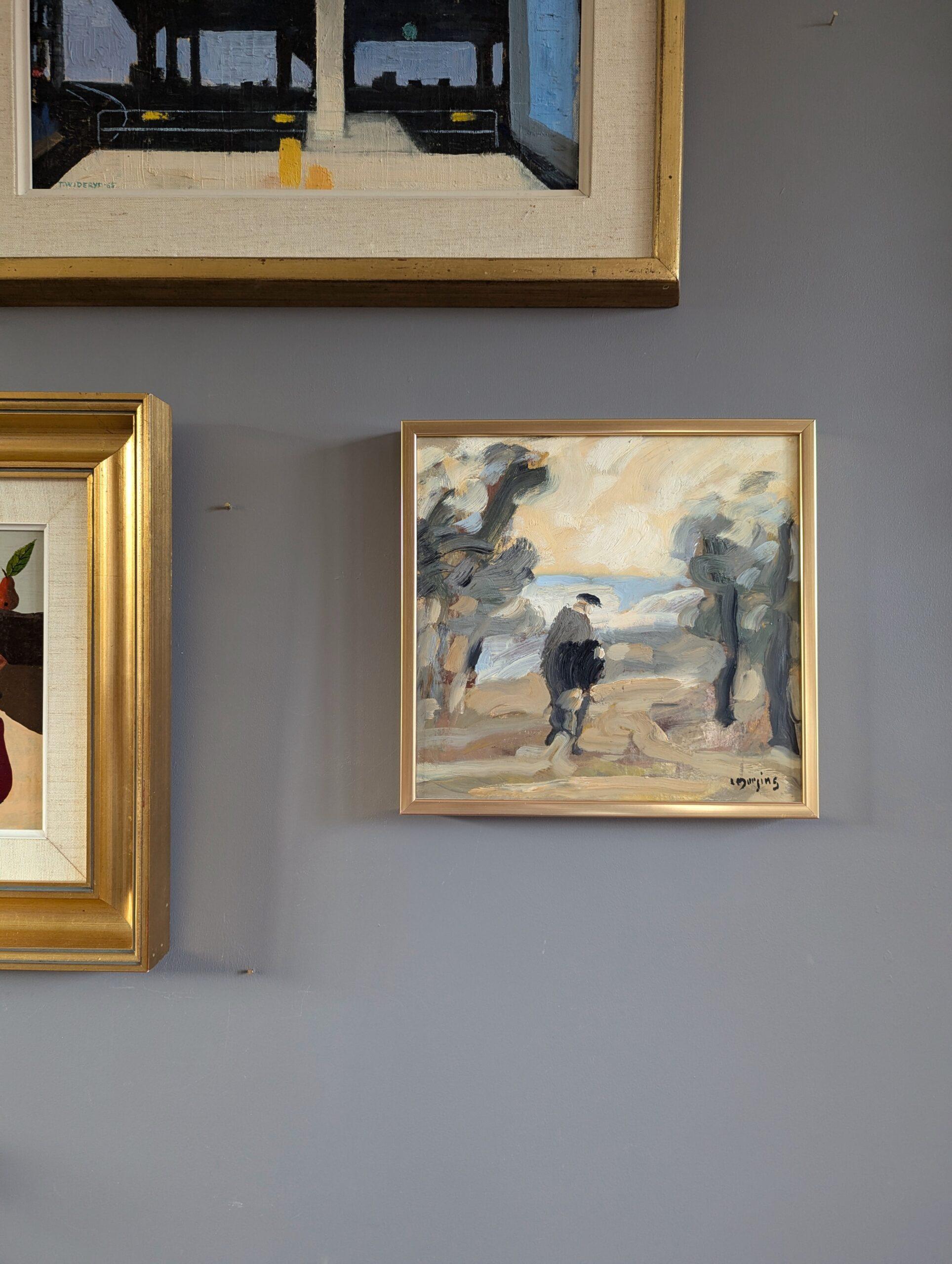 IL SENTIERO MENO BATTUTO
Dimensioni: 24,5 x 25,5 cm (cornice inclusa)
Olio su tavola

Una composizione astratta figurativa ad olio brillantemente eseguita dall'affermato artista svedese Ivar Morsing (1919-2009), le cui opere sono state esposte in