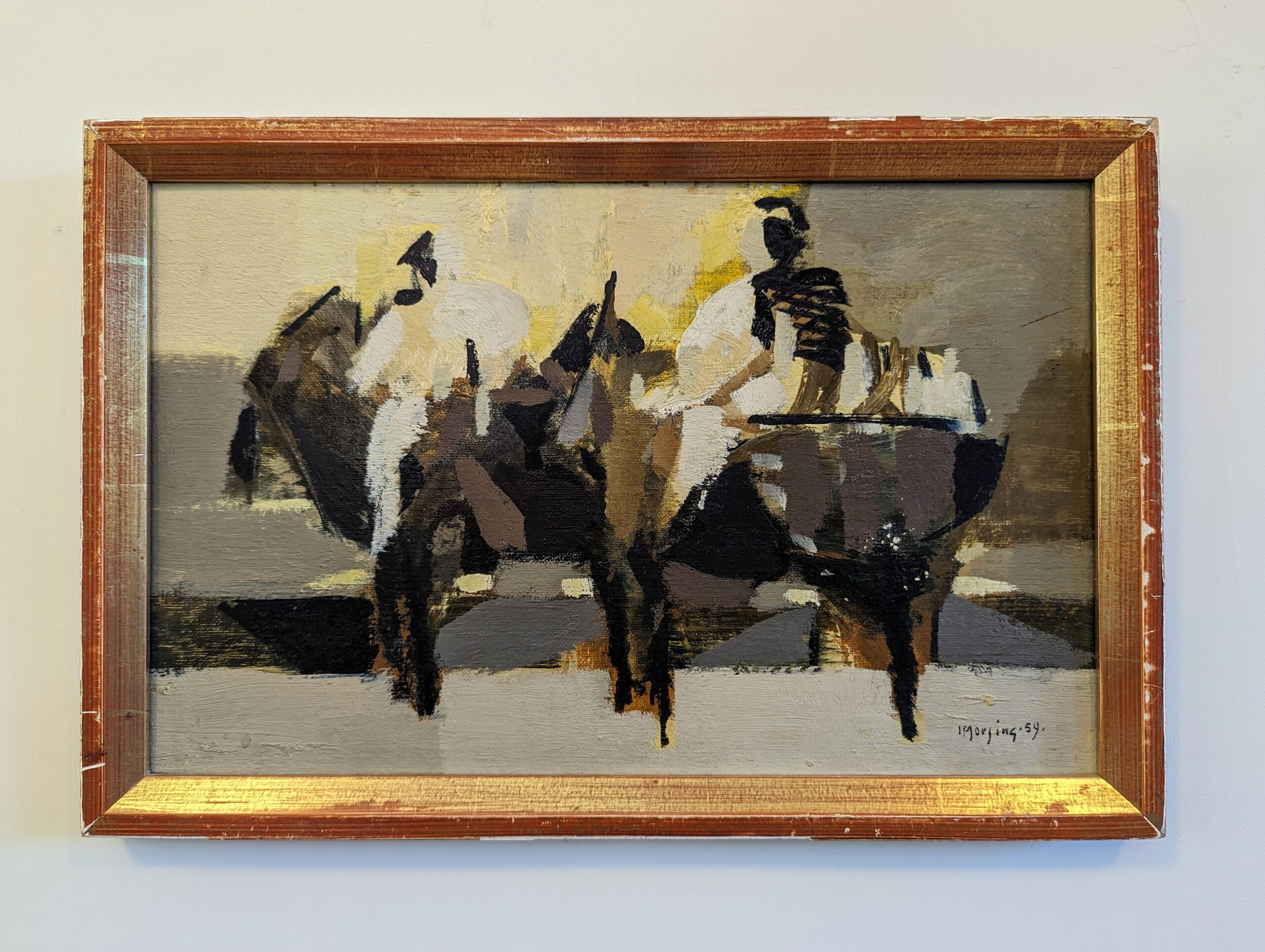 Vintage Mid-Century Abstract Figurative Oil Painting, Ivar Morsing - Altea For Sale 1