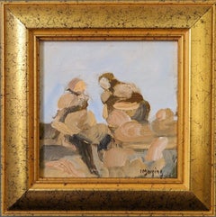 Vintage Mid-Century Abstract Framed Oil Painting, Ivar Morsing - Tête-à-Tête