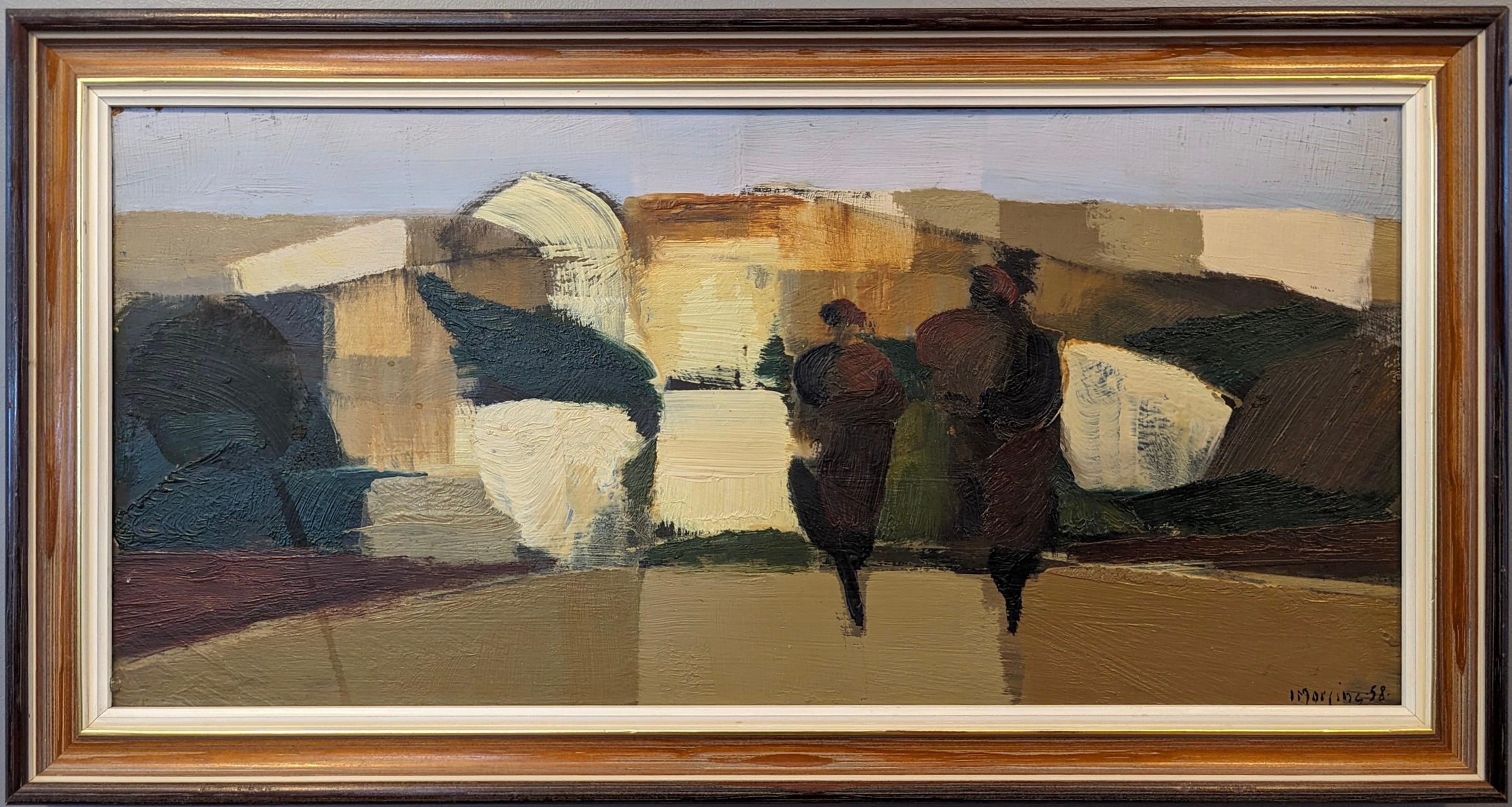SPANISH AFTERNOON
Size: 26 x 49 cm (including frame)
Oil on Board

A brilliantly executed semi-abstract oil composition, painted in 1958 by the established Swedish artist Ivar Morsing (1919-2009), whose works have been exhibited in public