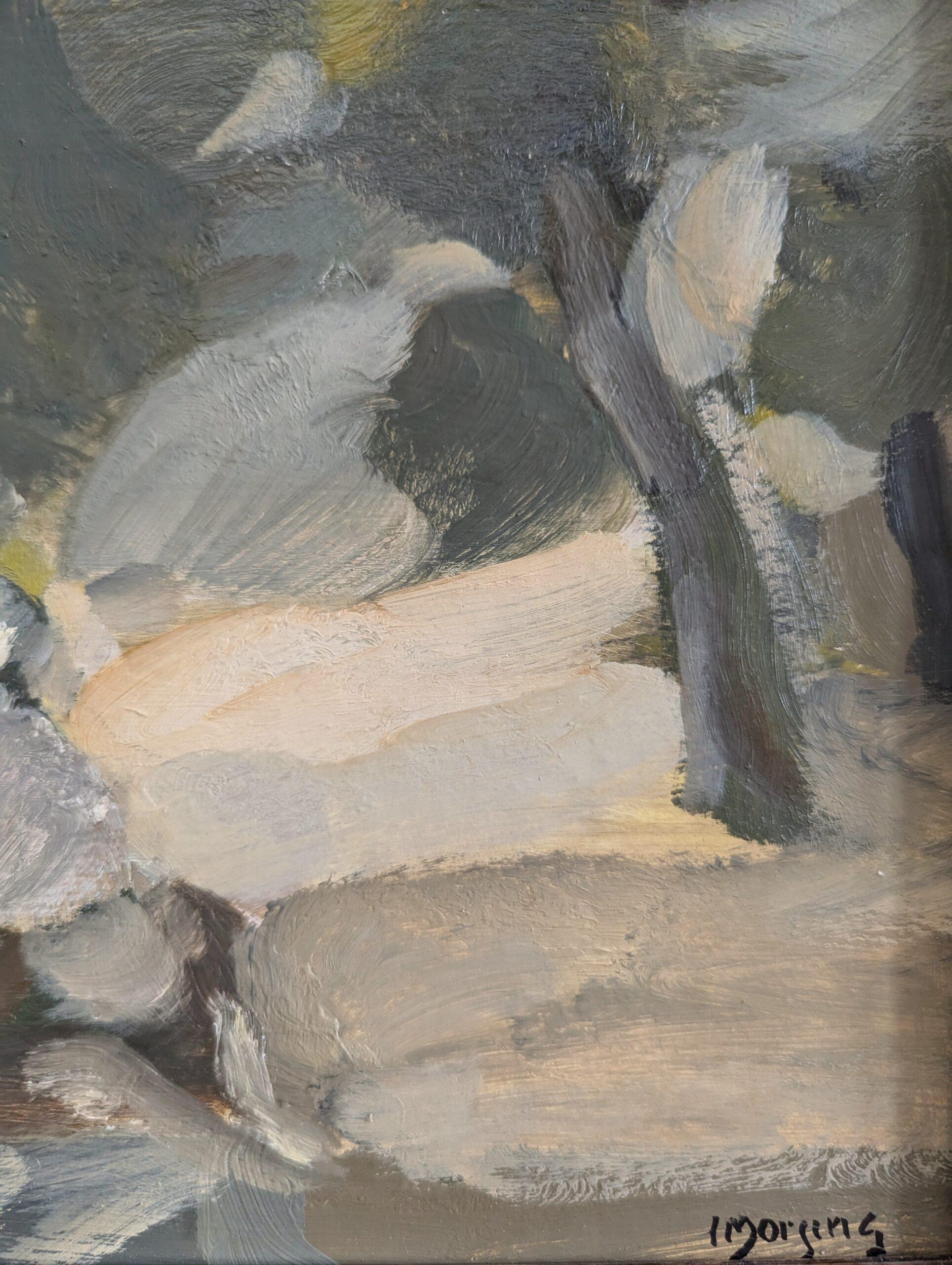 Vintage Mid-Century Mini Abstract Figurative Framed Oil Painting - Forest Ponder 8