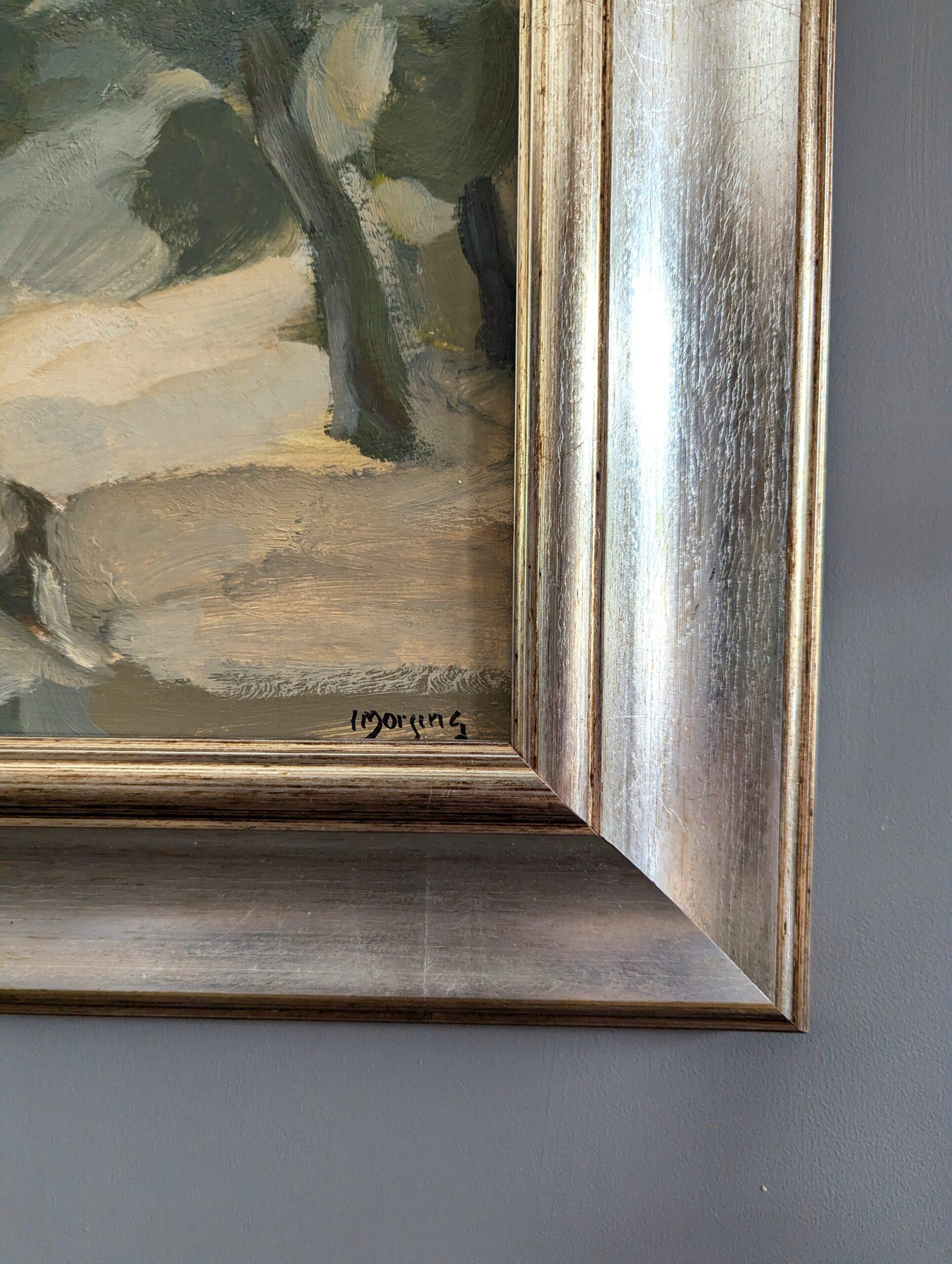 Vintage Mid-Century Mini Abstract Figurative Framed Oil Painting - Forest Ponder 13