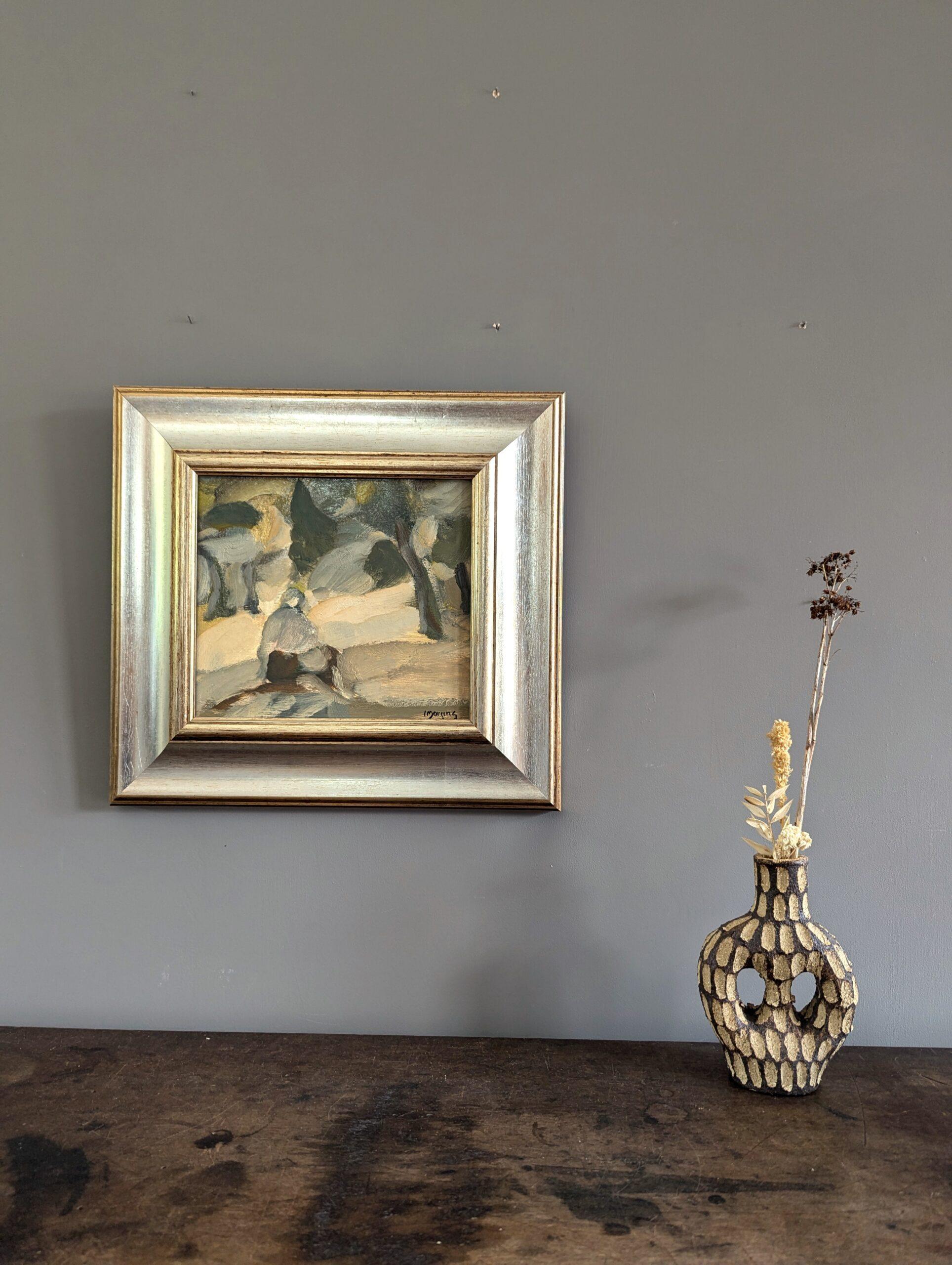 FOREST PONDER
Size: 35 x 37 cm (including frame)
Oil on Board

A brilliantly executed abstract landscape oil composition painted by the established Swedish artist Ivar Morsing (1919-2009), whose works have been exhibited in public collections