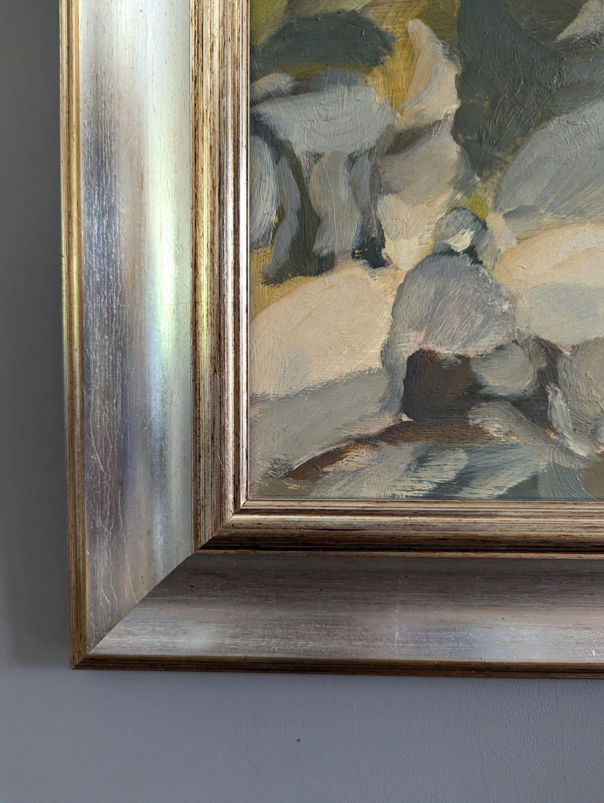 Vintage Mid-Century Mini Abstract Figurative Framed Oil Painting - Forest Ponder 6