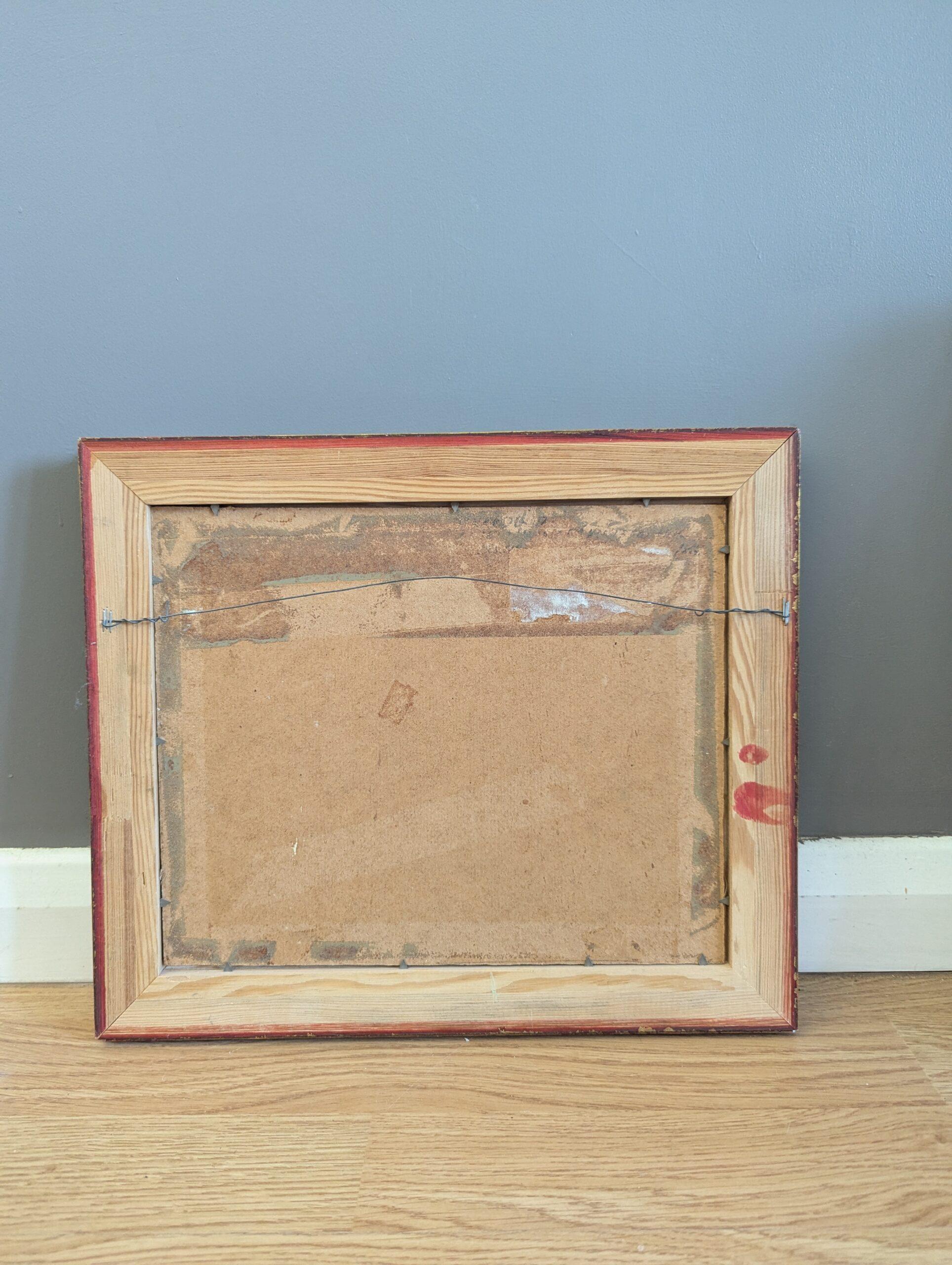 Vintage Mid Century Mini Pintura al óleo abstracta figurativa - Figuras en movimiento en venta 7