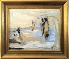 Vintage Mid Century Mini Abstract Figurative Oil Painting - Figures in Motion