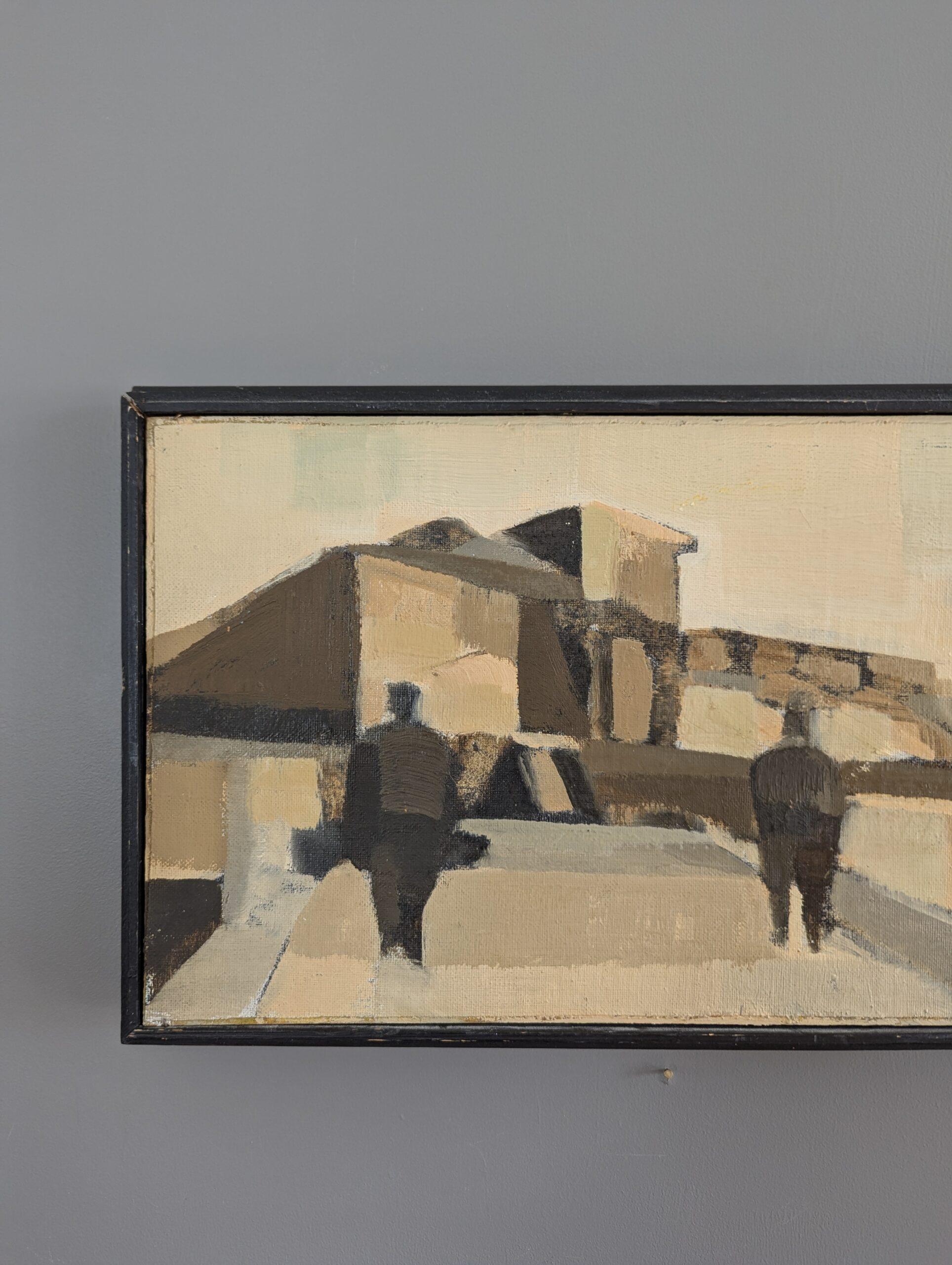 Quadro ad olio astratto modernista con cornice - Passeggiate spagnole in vendita 1