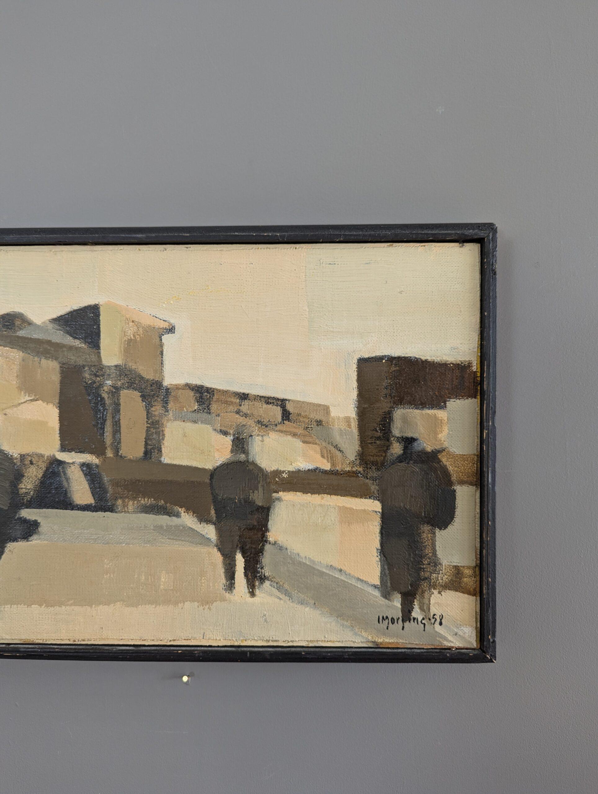 Quadro ad olio astratto modernista con cornice - Passeggiate spagnole in vendita 2