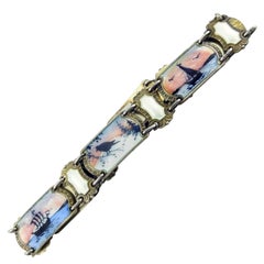 Ivar T. Holth Norway 830 Silver Guilloche Enamel Scene Link Bracelet