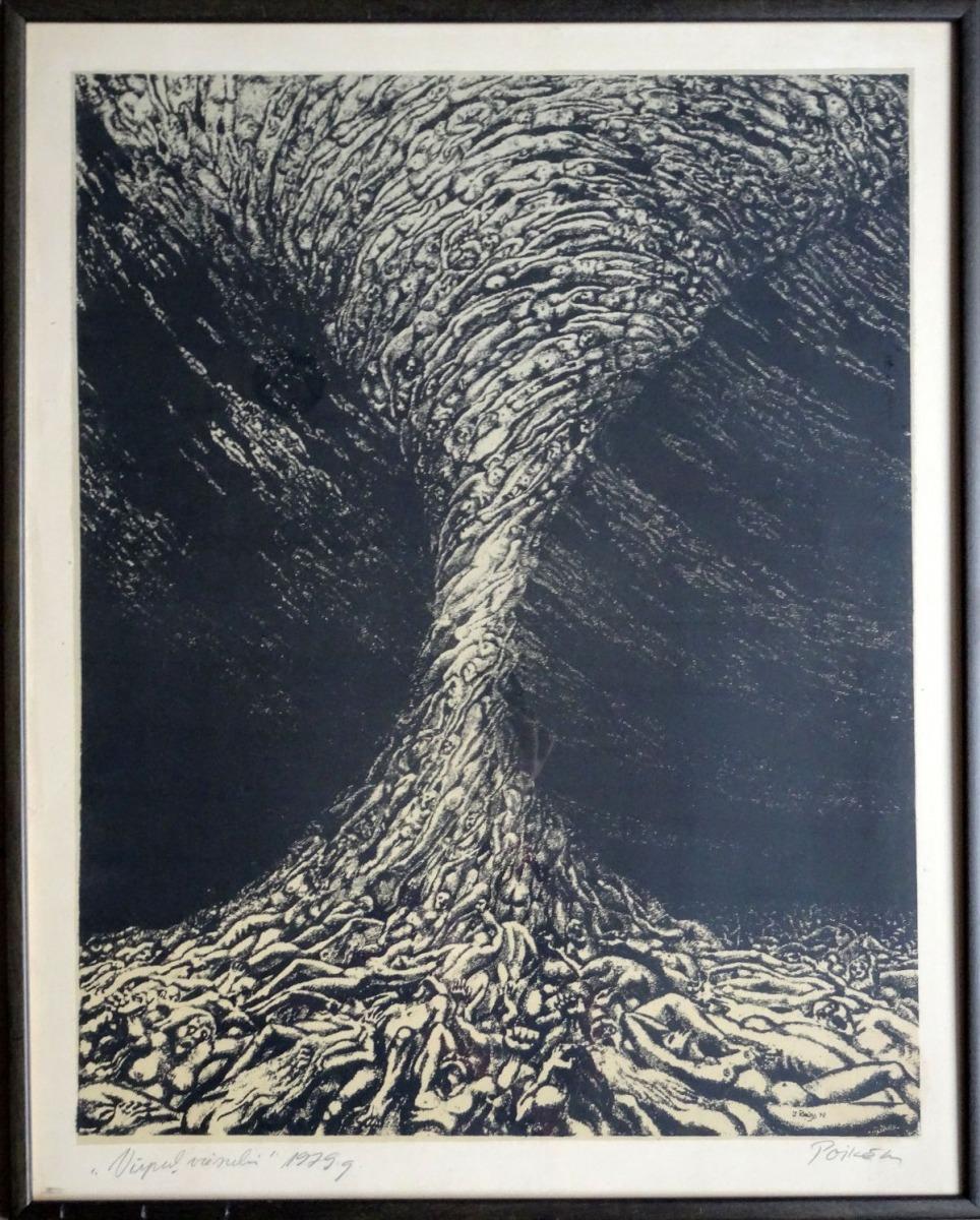 Ivars Poikans Figurative Print - Whirlwind  1979, paper, lithography, 59x46 cm
