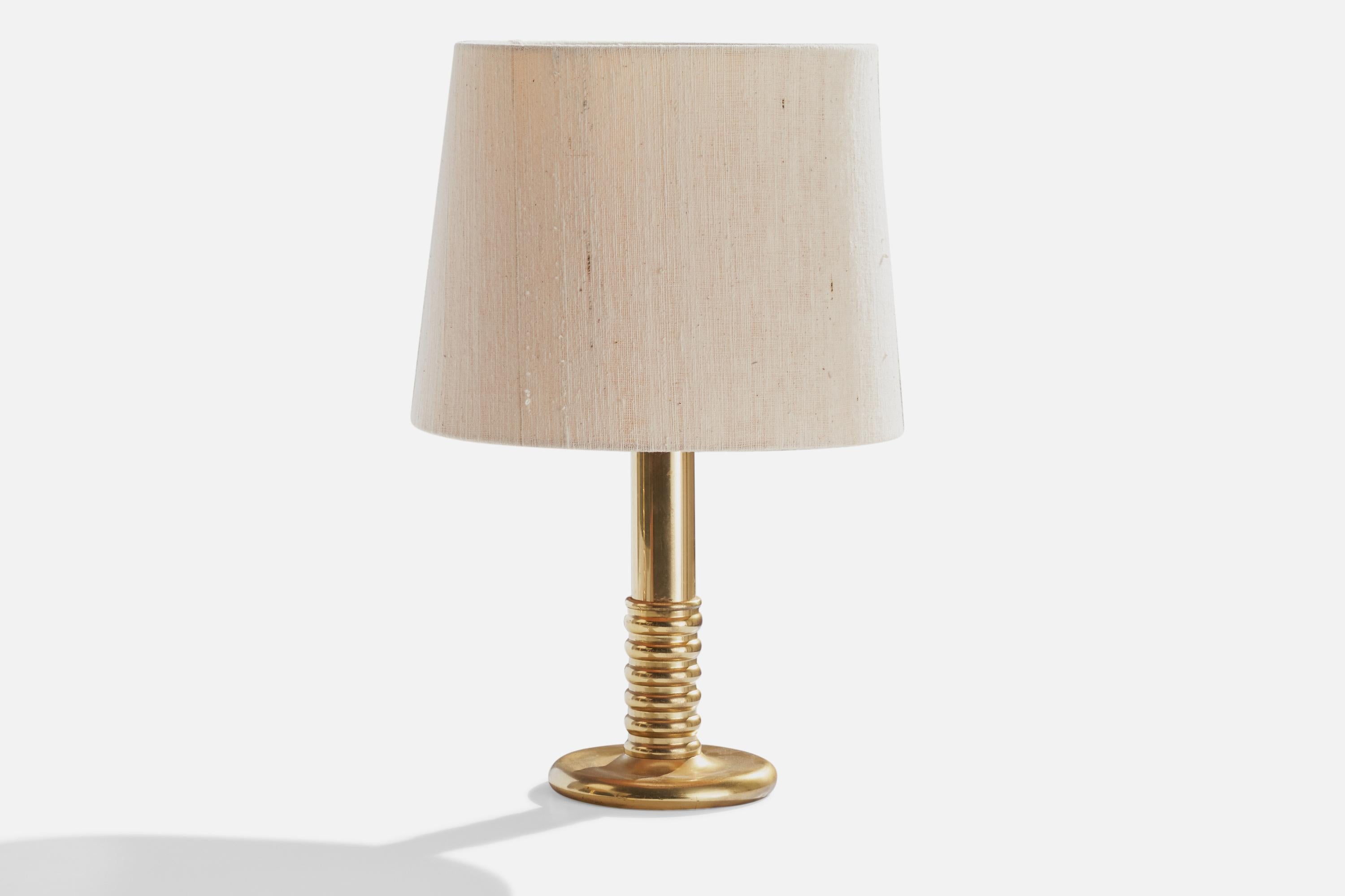 Ivars, Table Lamp, Brass, Fabric, Sweden, 1970s In Good Condition In High Point, NC