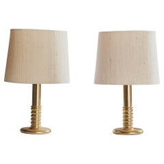 Ivars, Table Lamp, Brass, Fabric, Sweden, 1970s