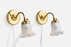 Ivars, Wall Lights, Brass, Glass, Sweden, 1960s