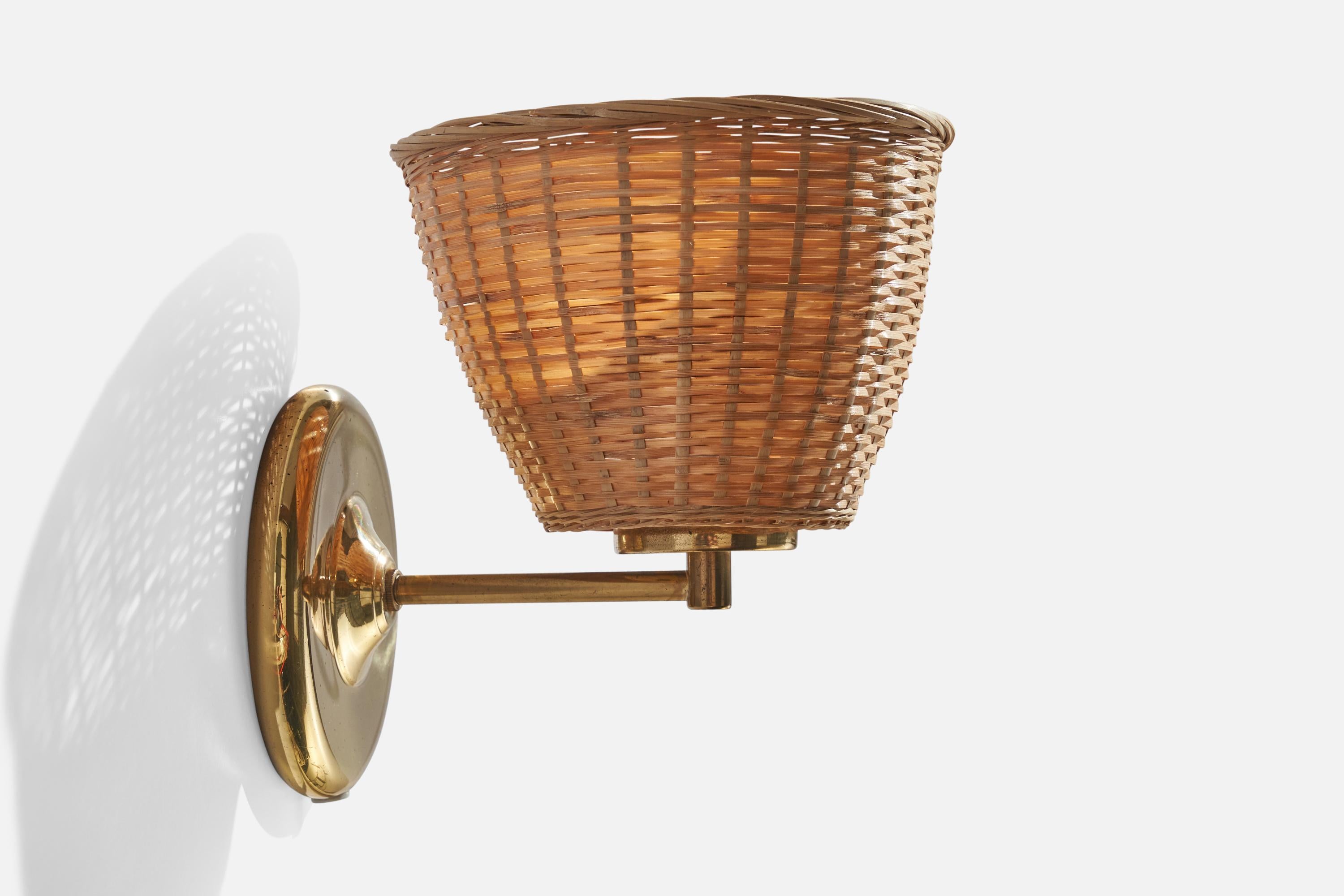 Ivars, Wall Lights, Brass, Rattan, Sweden, 1960s In Good Condition In High Point, NC