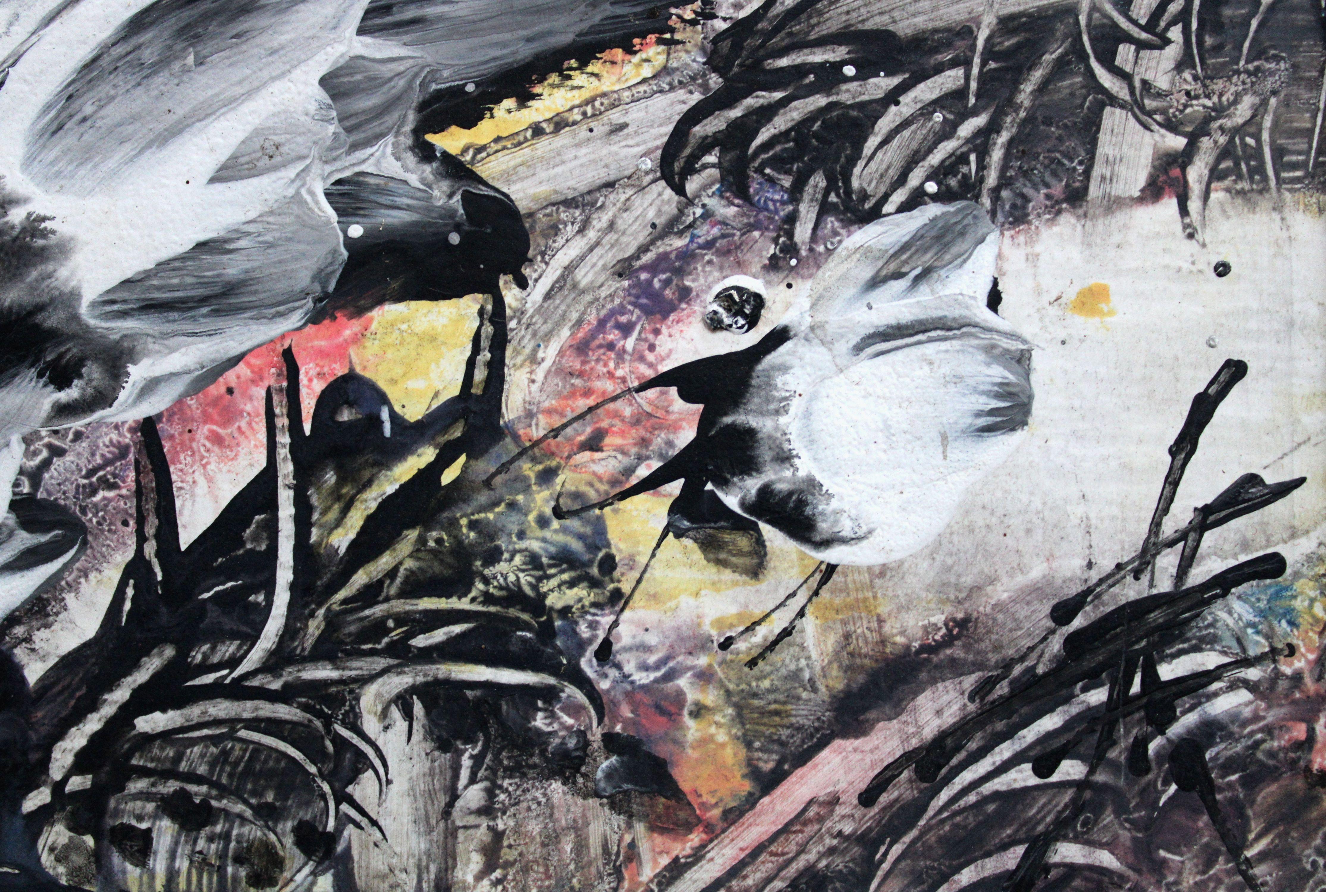 Uccelli. 2003. Cartone, tecnica dell'autore, 19x27 cm - Painting di Ivars Zaikins 