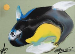 Blue whale. Author technique, cardboard, 13x18 cm