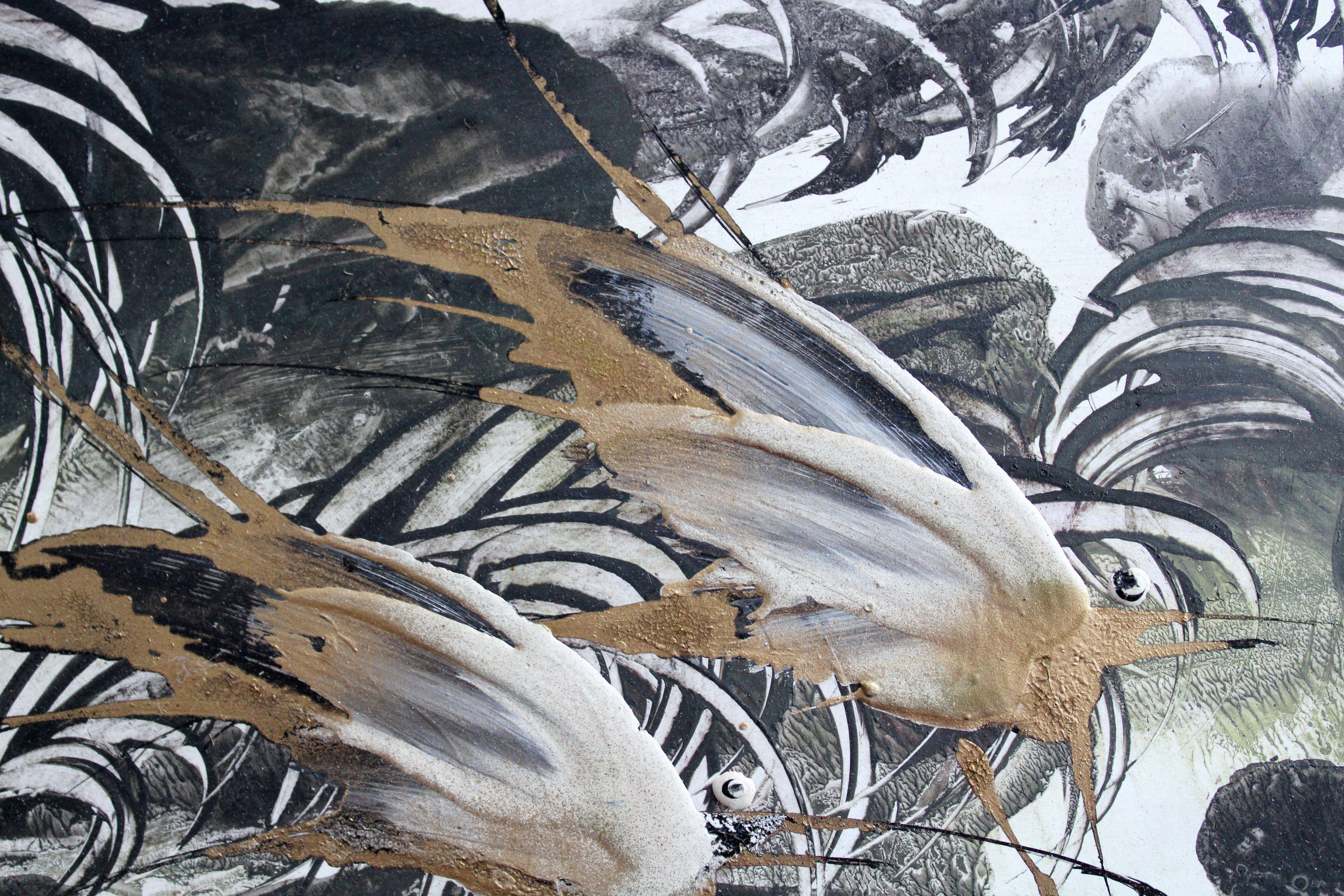 Dream birds. Cardboard, author's technique, 22x30 cm For Sale 1