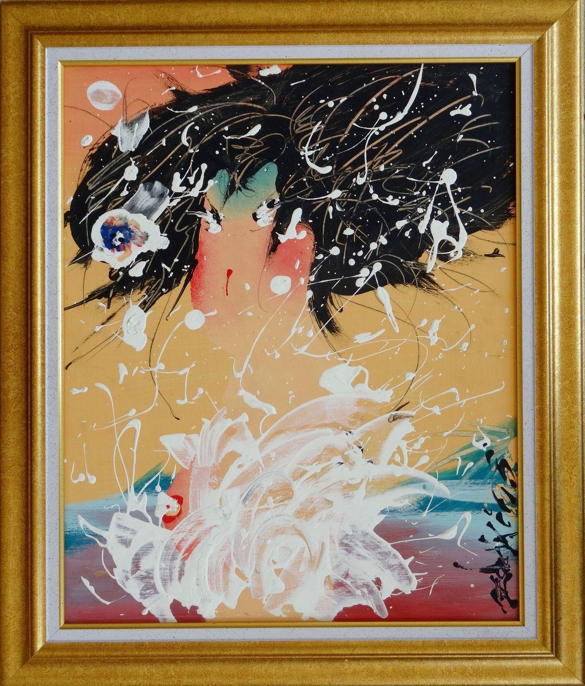 Geisha. 2008. Cardboard, author technique, 50x40 cm - Painting by Ivars Zaikins 