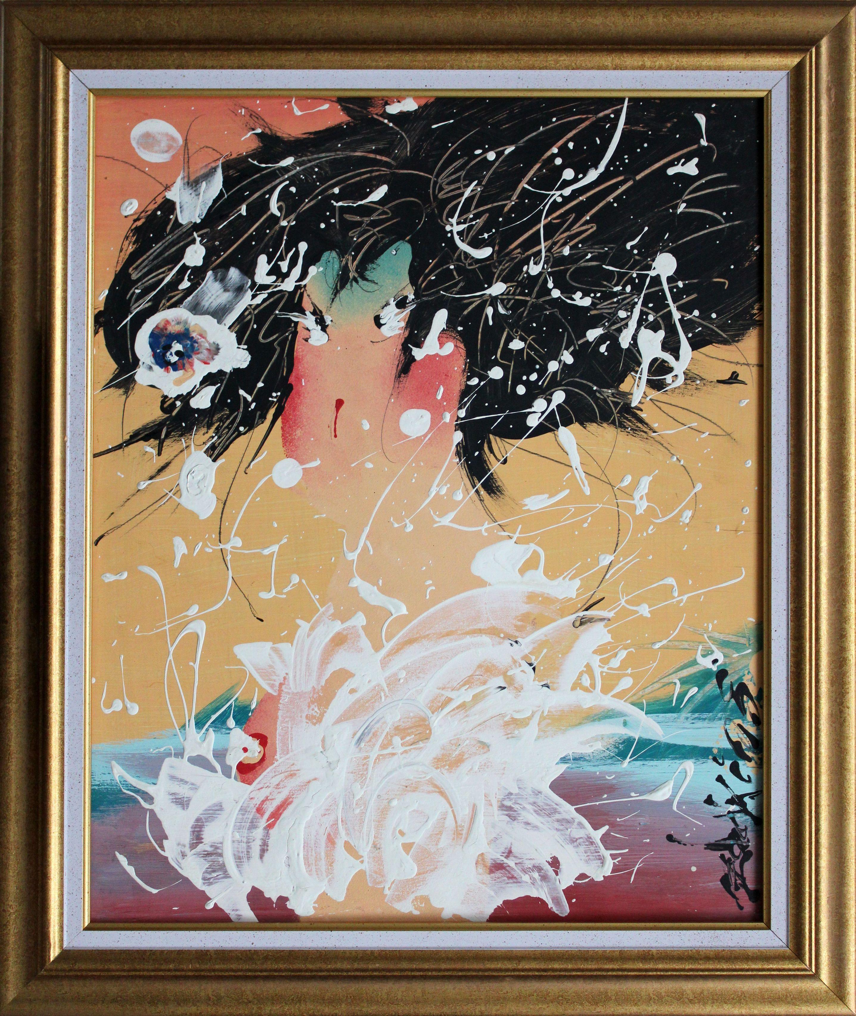 Geisha. 2008. Cardboard, author technique, 50x40 cm - Abstract Painting by Ivars Zaikins 