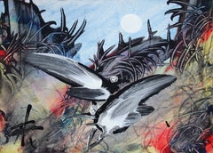 Moonlight birds. 2003. Cardboard, author's technique, 12. 6 x 17. 7 cm