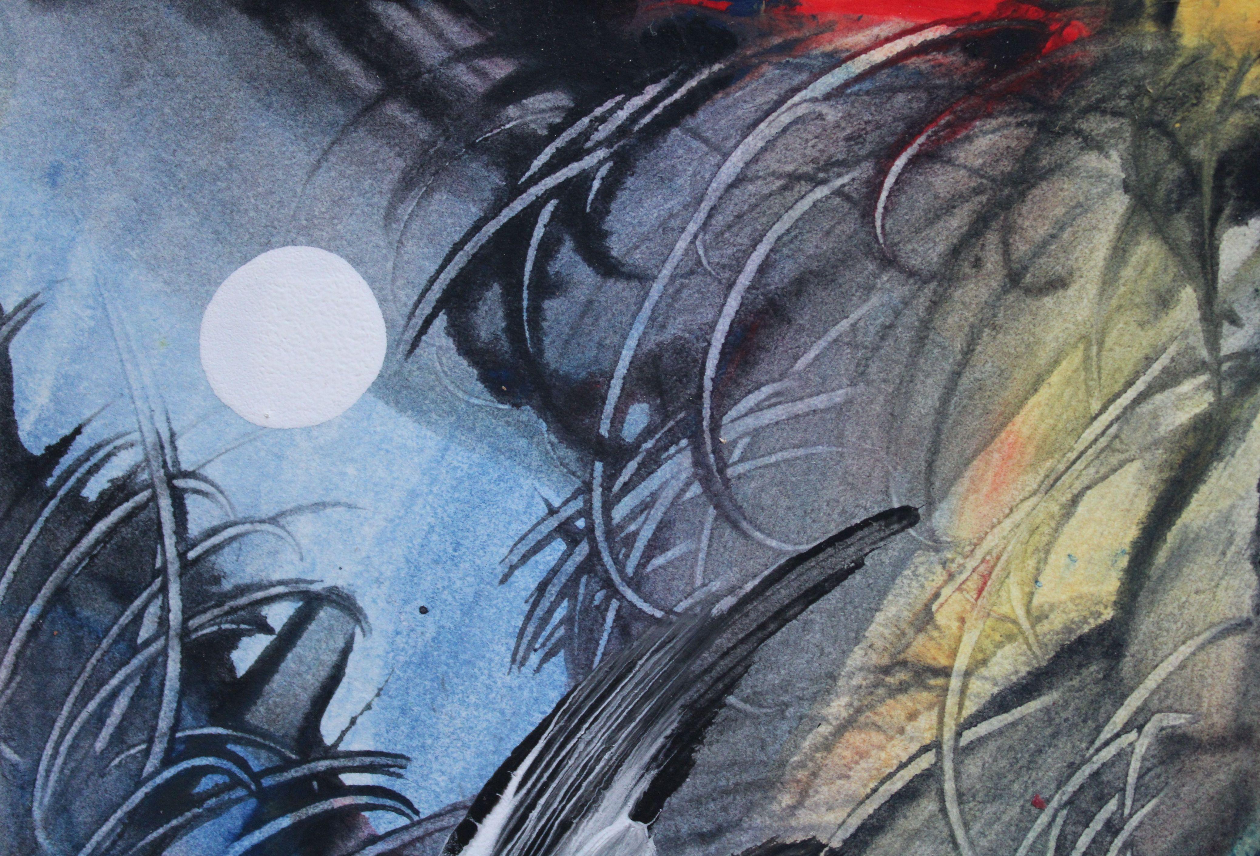 Uccelli al chiaro di luna II. 2003. Cartoncino, tecnica dell'autore, 17. 6 x 12. 7 cm - Animal Painting Grigio di Ivars Zaikins 