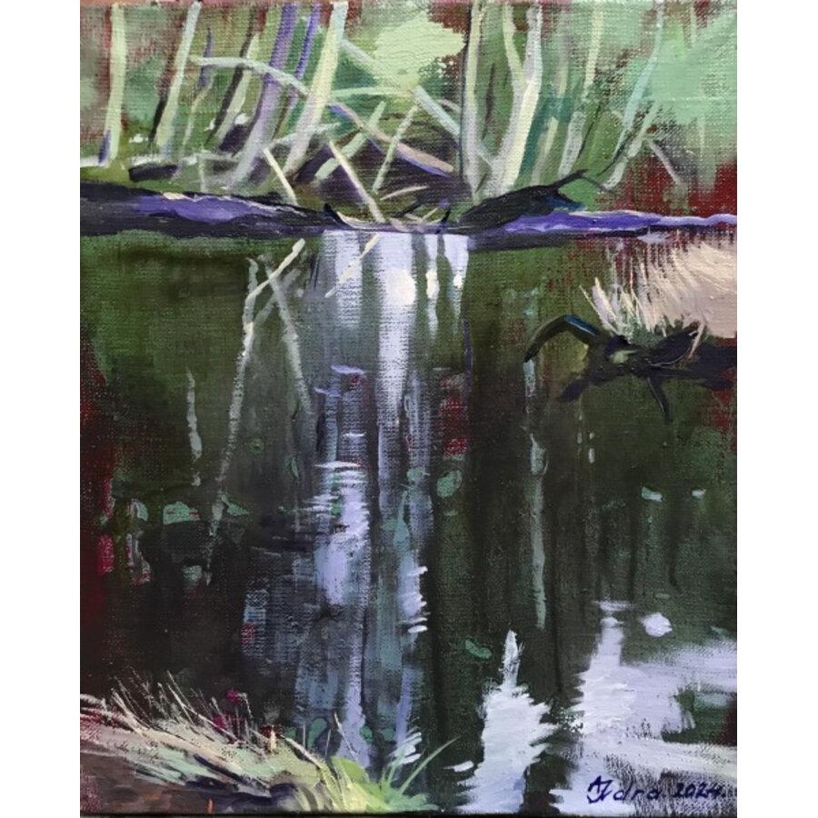 Ivdra Antra Landscape Painting – Swamp Studio. 2024, Öl auf Leinwand, 30x25 cm