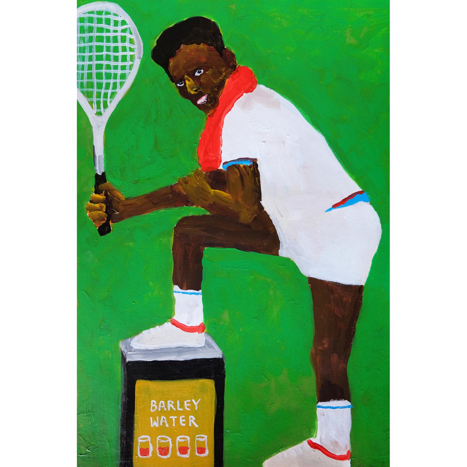 Modern 'I've Got Tennis Elbows' Painting by Alan Fears Acrylic on Paper Portrait For Sale