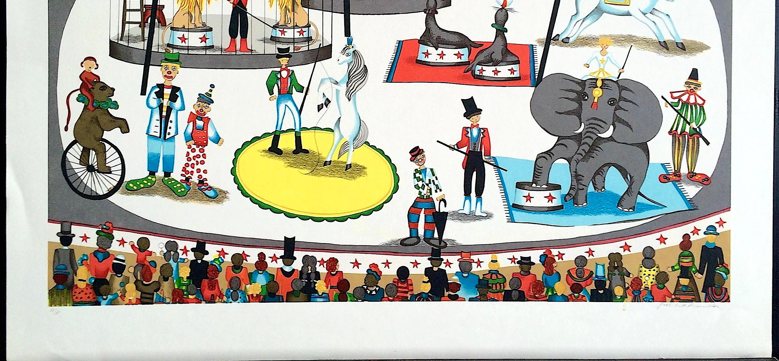 CIRCUS is a hand drawn original lithograph by the Argentine born woman artist Ivel Weihmüller printed using traditional hand printmaking techniques on archival paper 100% acid free. CIRCUS is a delightful color rendering of a lively circus show