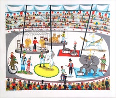CIRCUS Signed Lithograph, Big Top Tent, Animals, Trapeze Act, Acrobats, Clowns