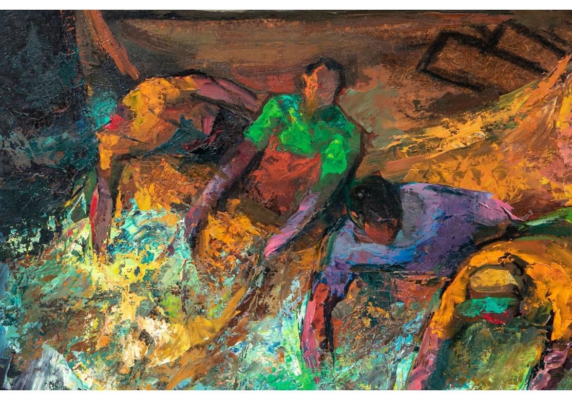 Iver Rose (Amerikaner, 1899-1972) Öl auf Masonit, „Hauling In The Catch“ (Handbemalt) im Angebot