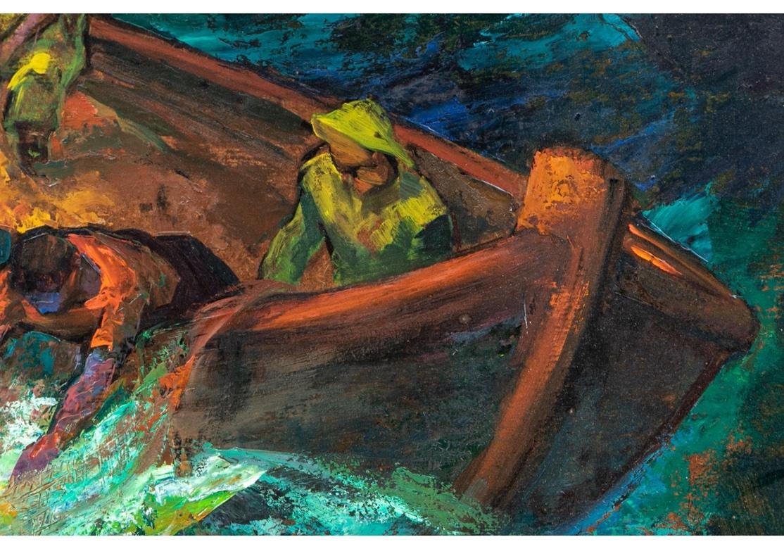 Iver Rose (Amerikaner, 1899-1972) Öl auf Masonit, „Hauling In The Catch“ im Angebot 1