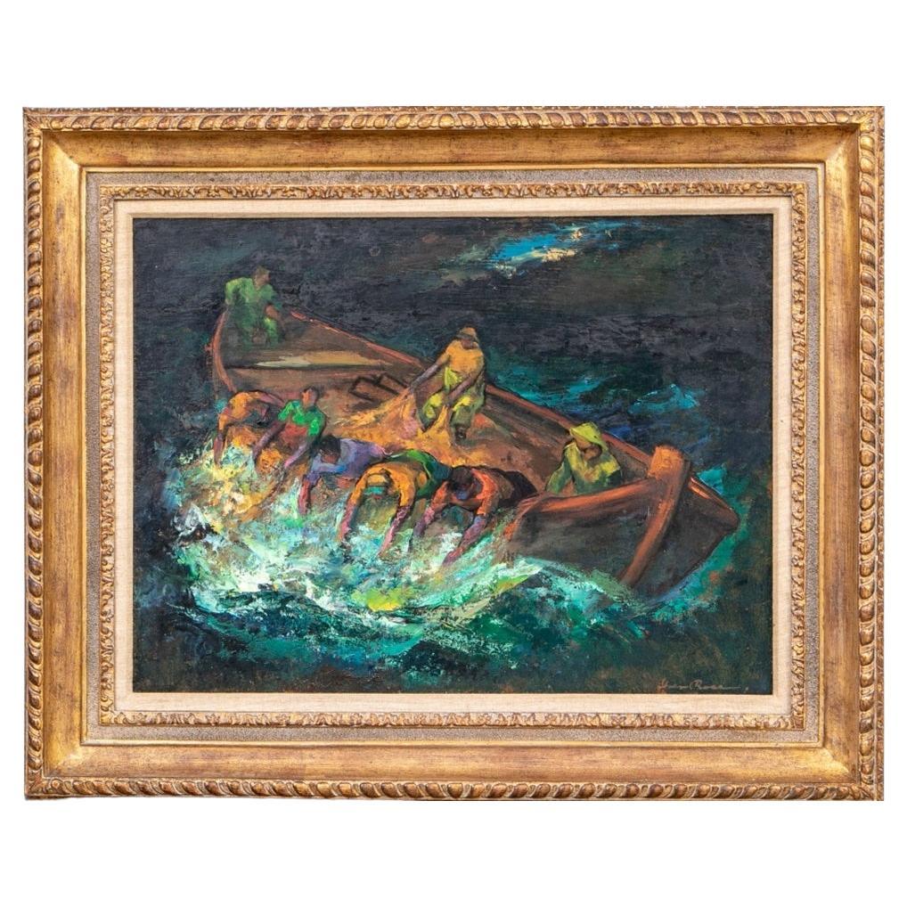 Iver Rose (American, 1899-1972) Oil On Masonite, "Hauling In The Catch"