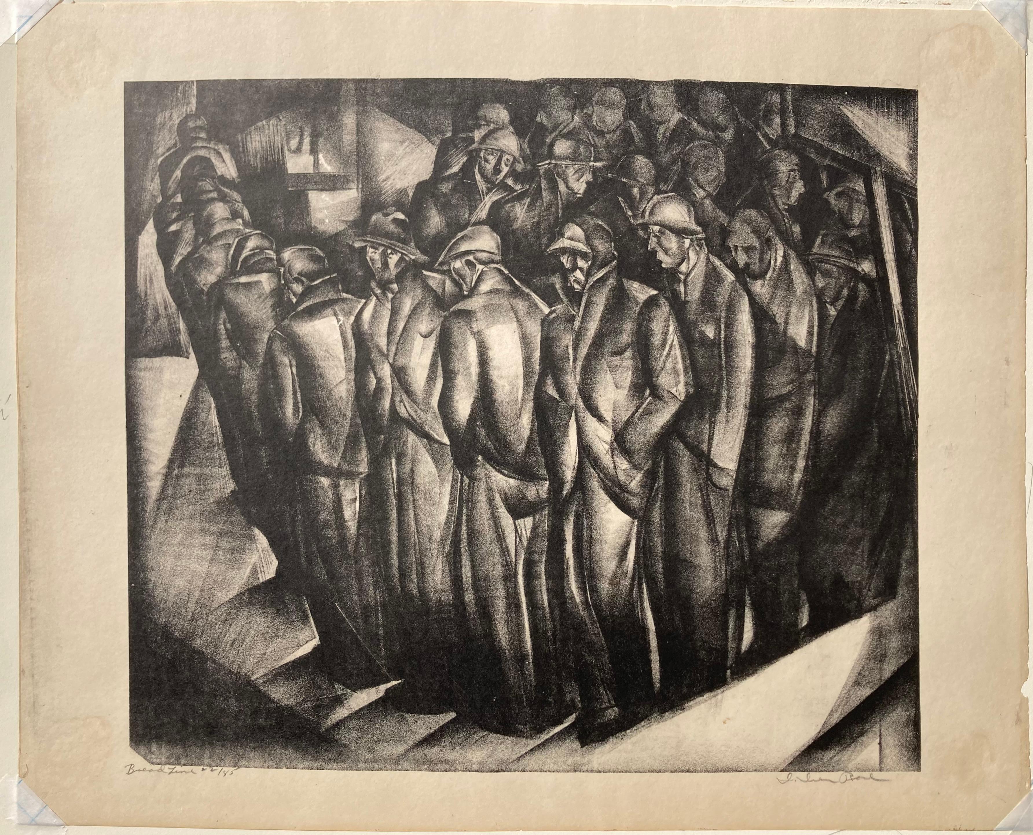 
IVER ROSE (1899-1972)

BREAD LINE ca. 1935
Lithograph, signed, titled and no. 22/85 in pencil. Image 15” x 17 3/8. Large margins, sheet 18 x 22”. Generally good condition. Some slight discoloration in the four corners well outside image from old