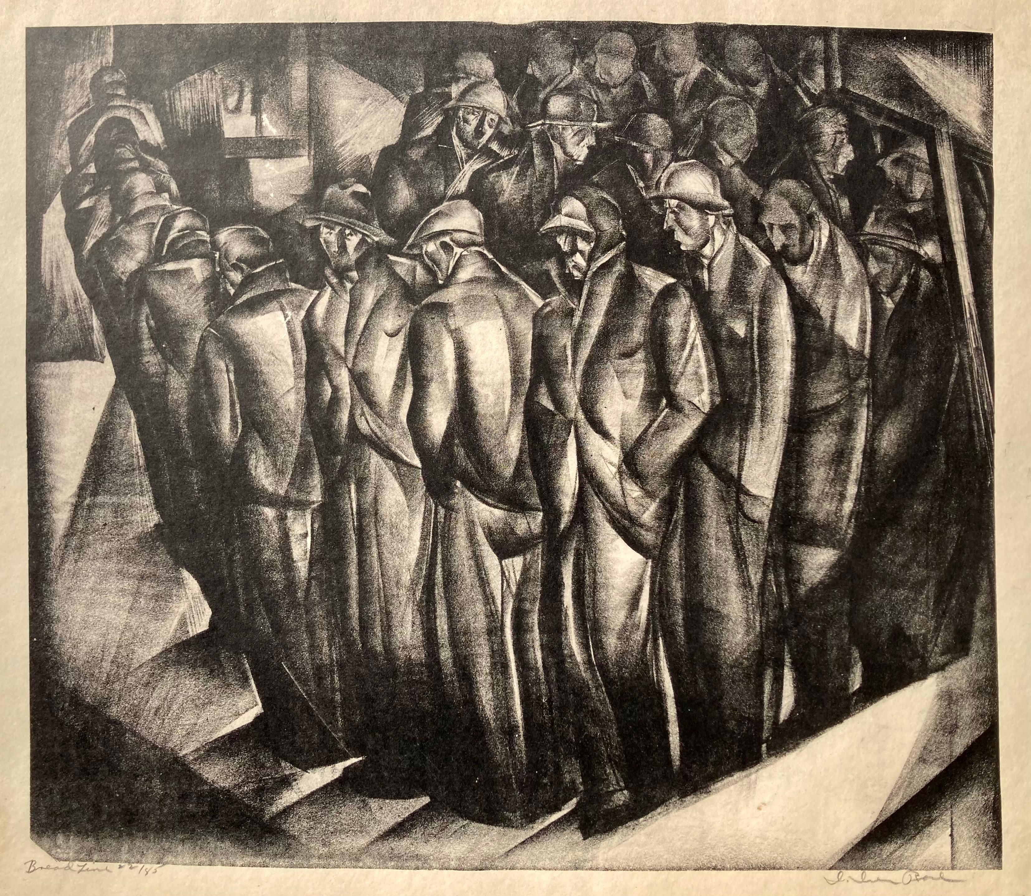 Iver Rose Figurative Print - BREAD LINE - Large Strong 30's Modernist Labor Print