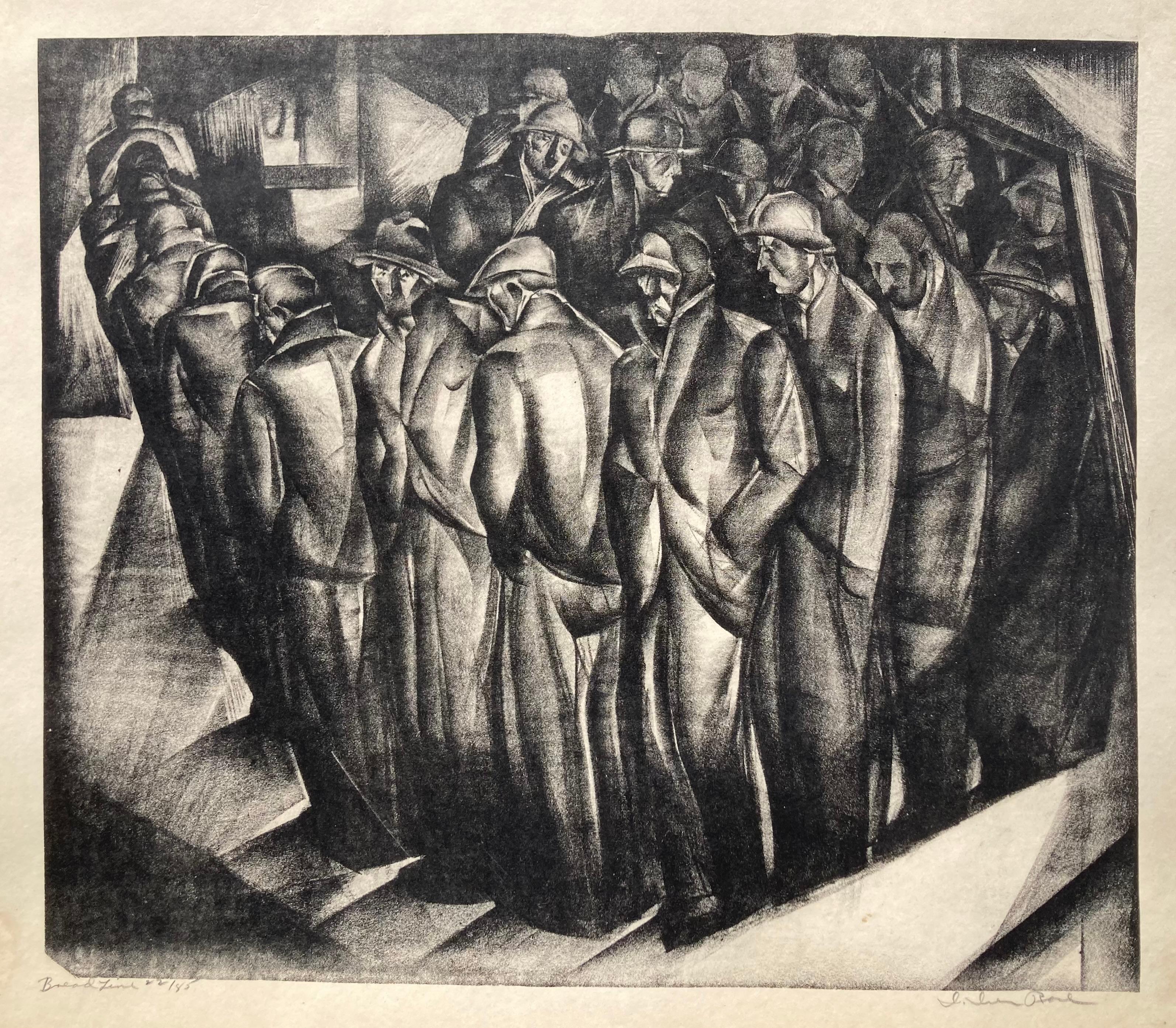 Iver Rose Figurative Print - BREAD LINE - Large Strong 30's Modernist Labor Print