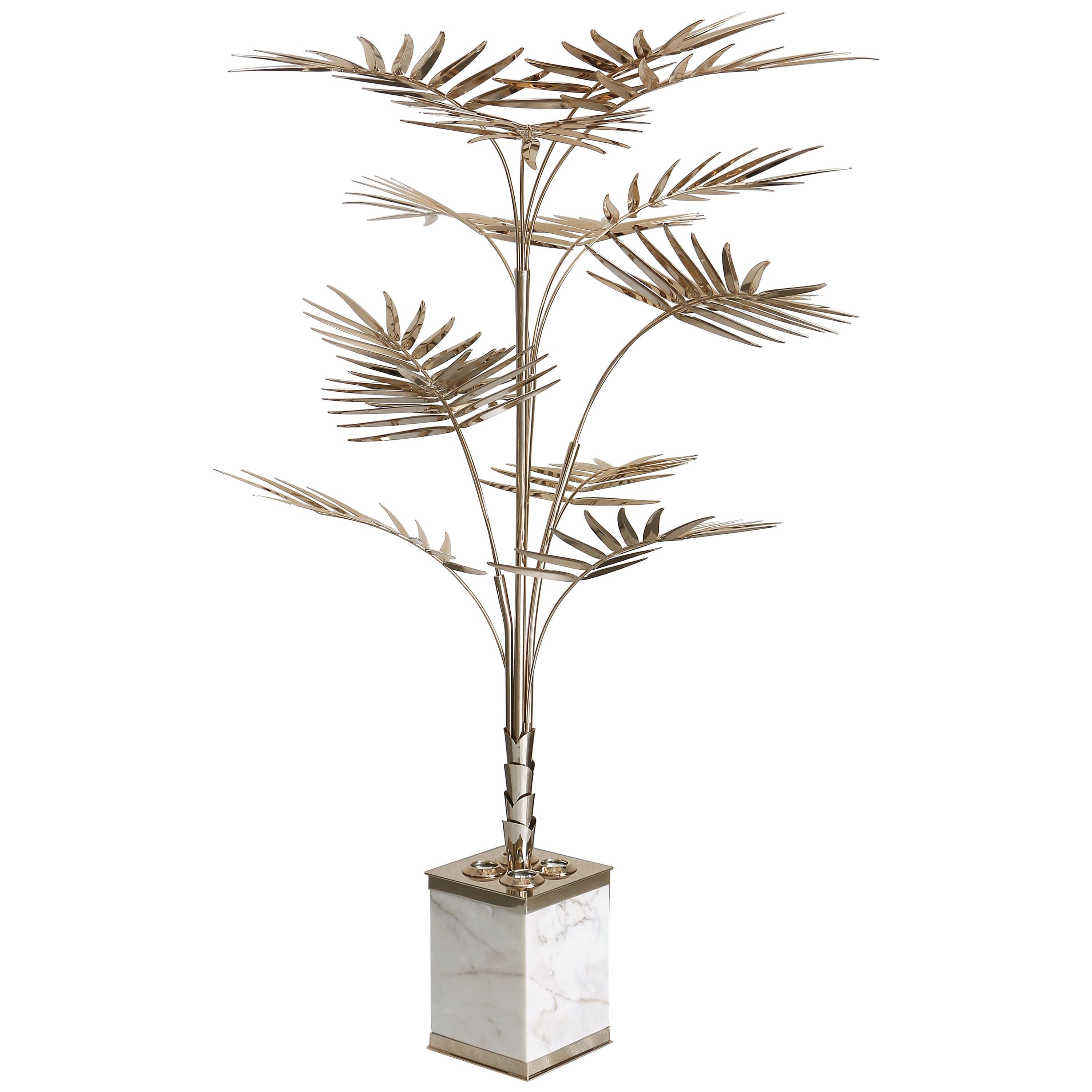 Ivete Palm Tree Floor Lamp in Brass with Marble Base For Sale