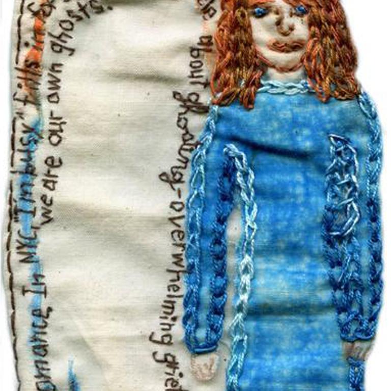 Ghosting in NYC- narrative representational embroidered fabric - Contemporary Mixed Media Art by Iviva Olenick