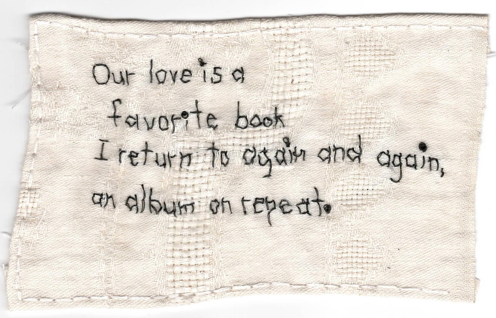 Our love is a favorite book- love narrative embroidery on fabric
