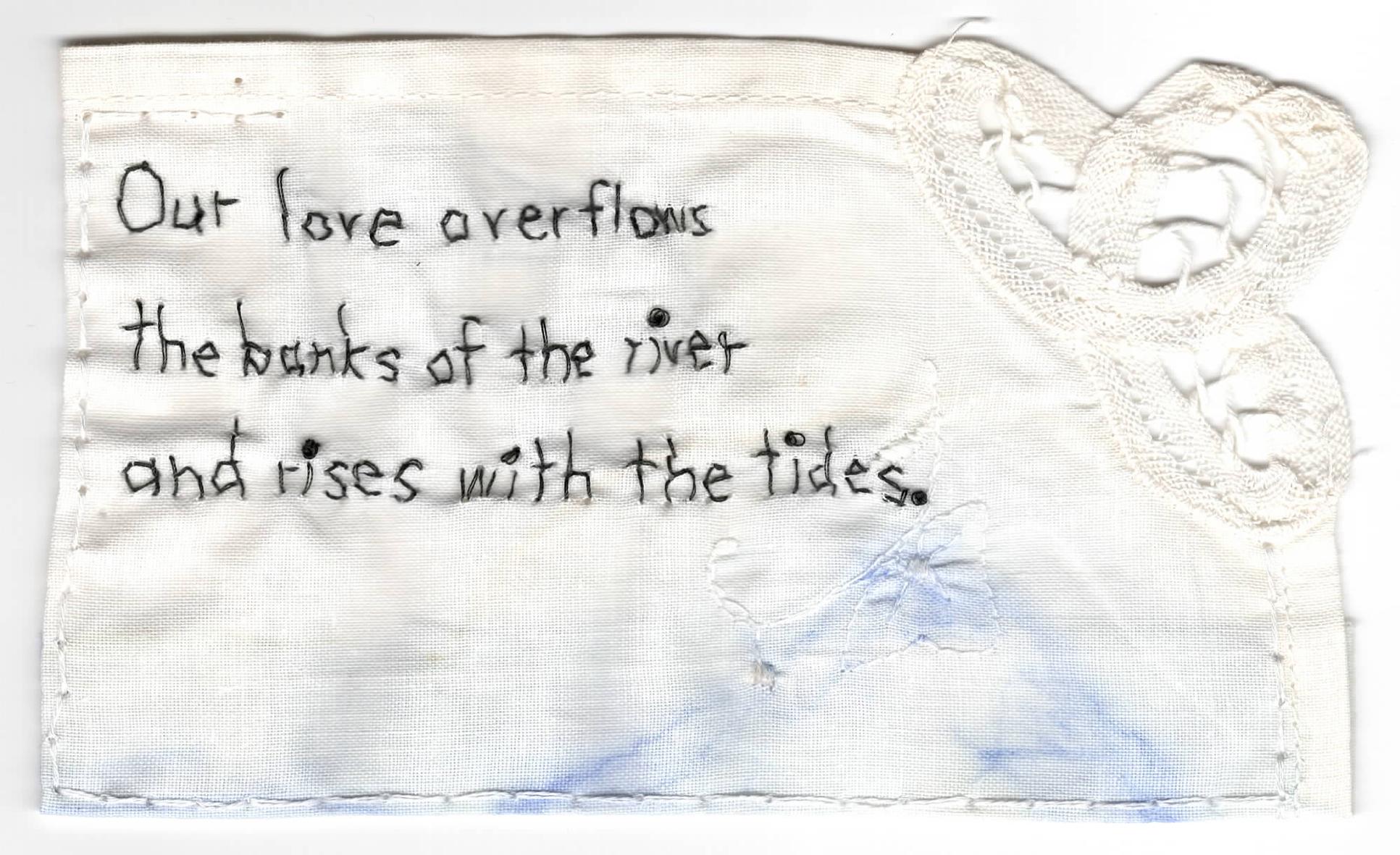 River- love narrative embroidery on fabric - Art by Iviva Olenick