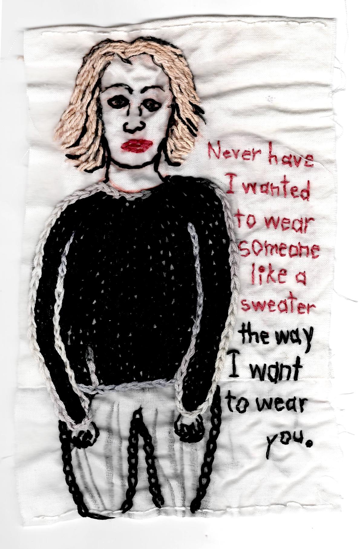 Sweater - love narrative embroidery on fabric with woman