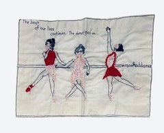 The dance goes on - love narrative embroidery on vintage fabric with ballerinas