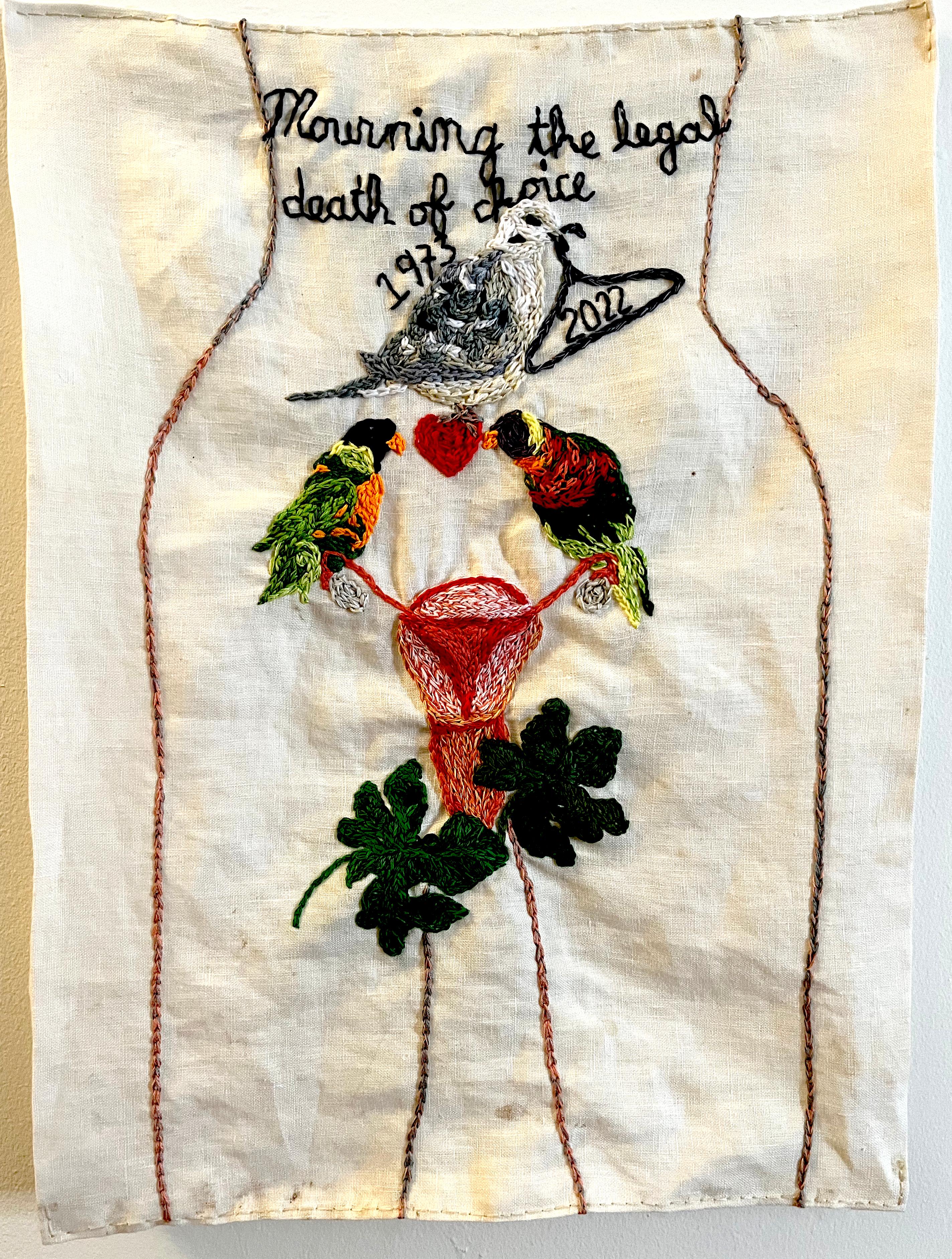 Women Fertility Pro Choice - embroidery with floral design on vintage fabric - Mixed Media Art by Iviva Olenick