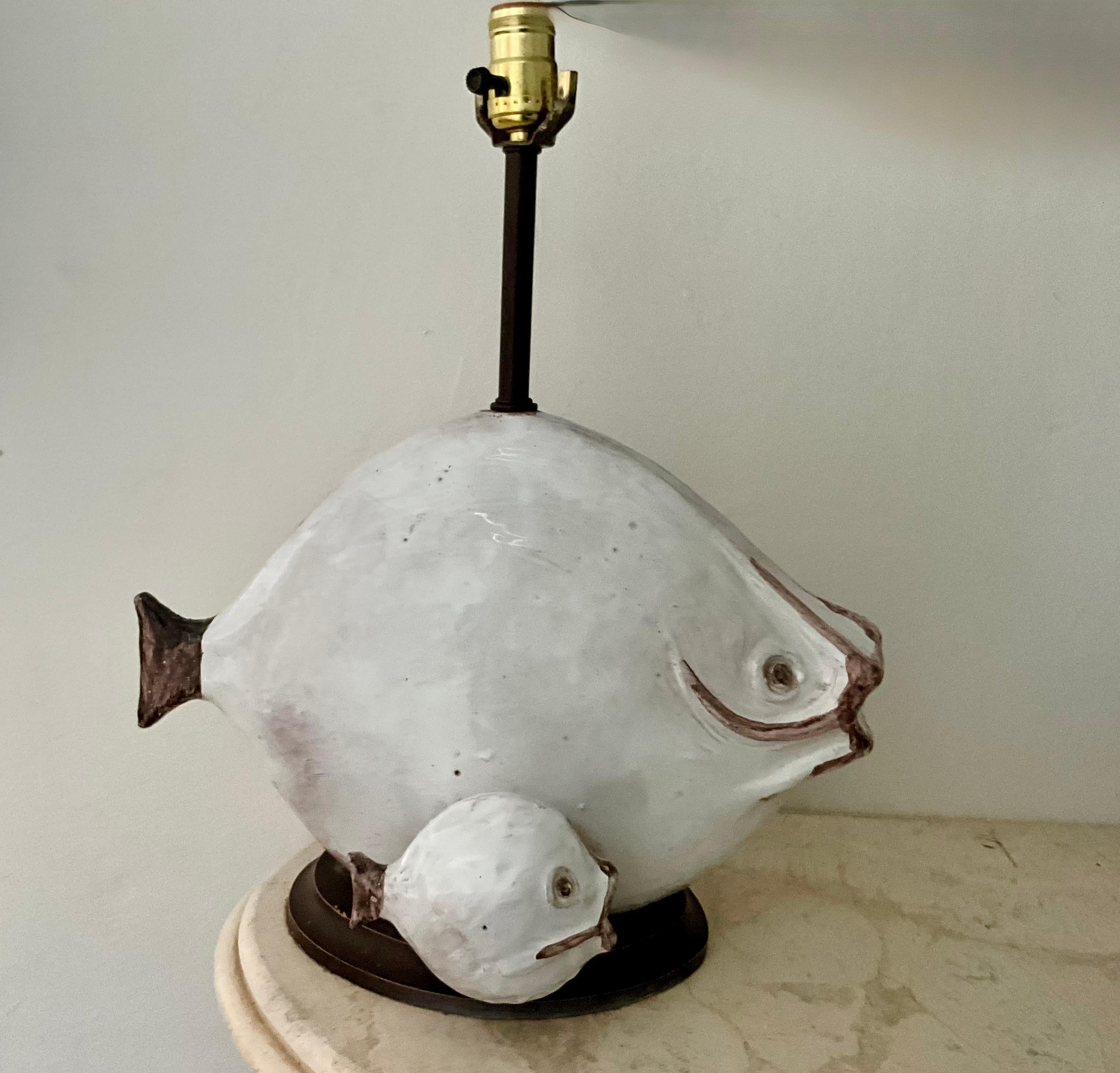 Ivo de Santos Ceramic Fish Lamp for Raymor - 1960s Studio Pottery For Sale 4