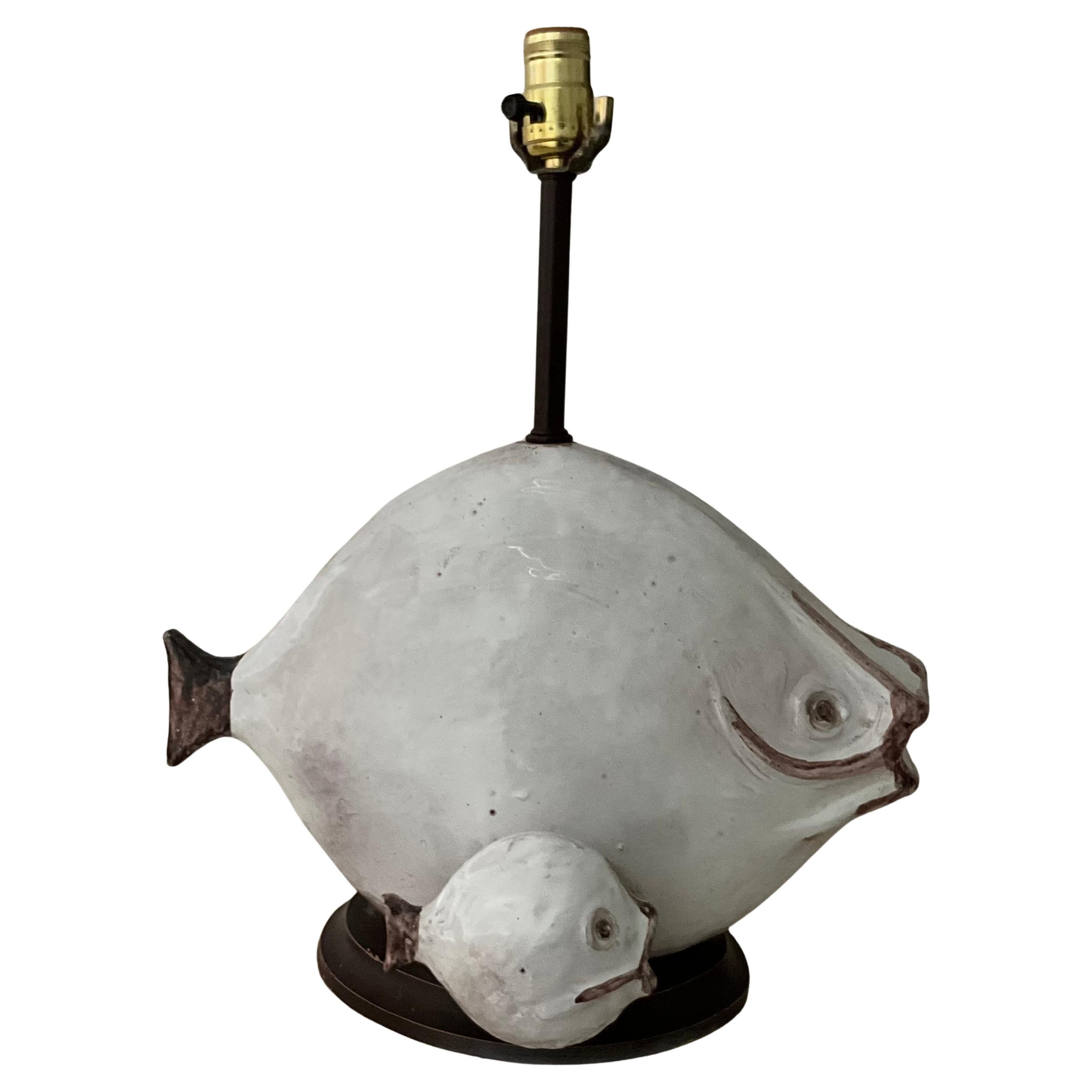 Ivo de Santos Ceramic Fish Lamp for Raymor - 1960s Studio Pottery For Sale
