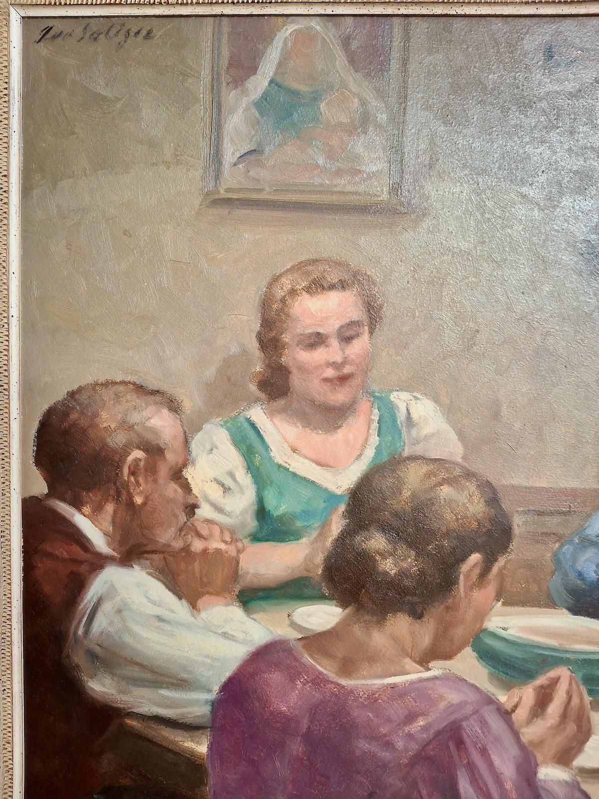 Austrian Folk Saying Grace Before Dinner - Impressionist Painting by Ivo Saliger