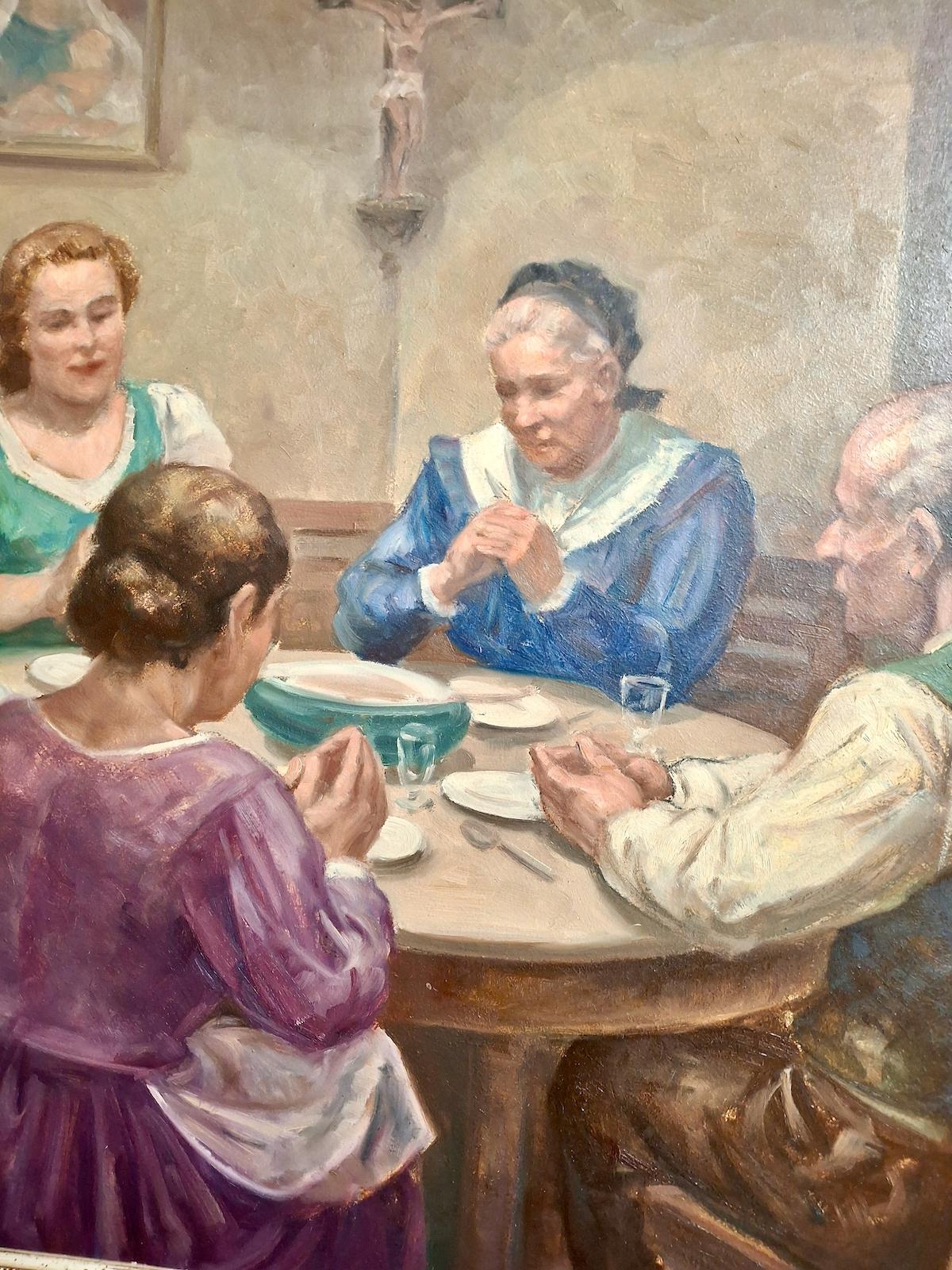 Austrian Folk Saying Grace Before Dinner - Brown Figurative Painting by Ivo Saliger
