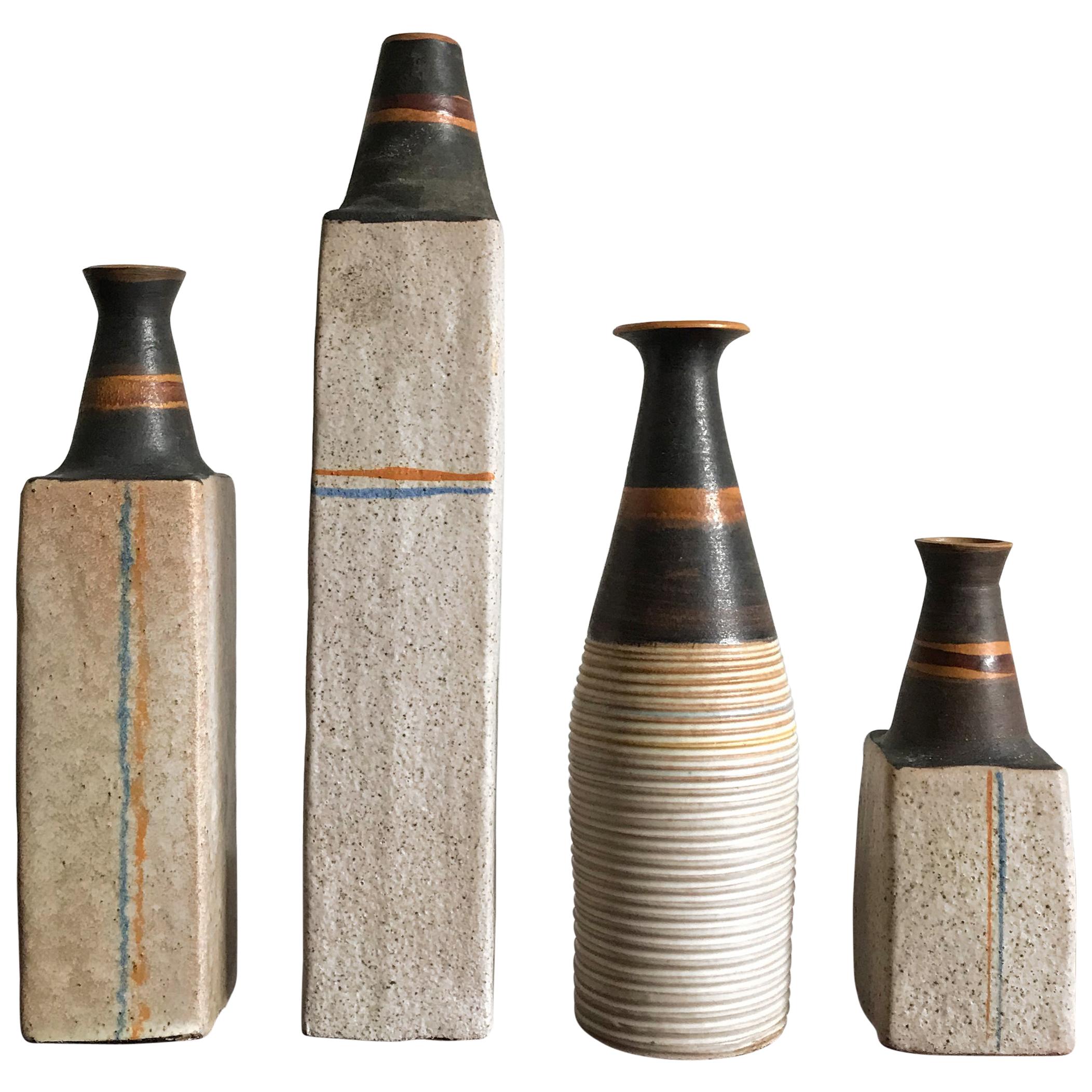 Ivo Sassi Mid-Century Modern Design Italian Ceramic Vases Bottles Set, 1950s