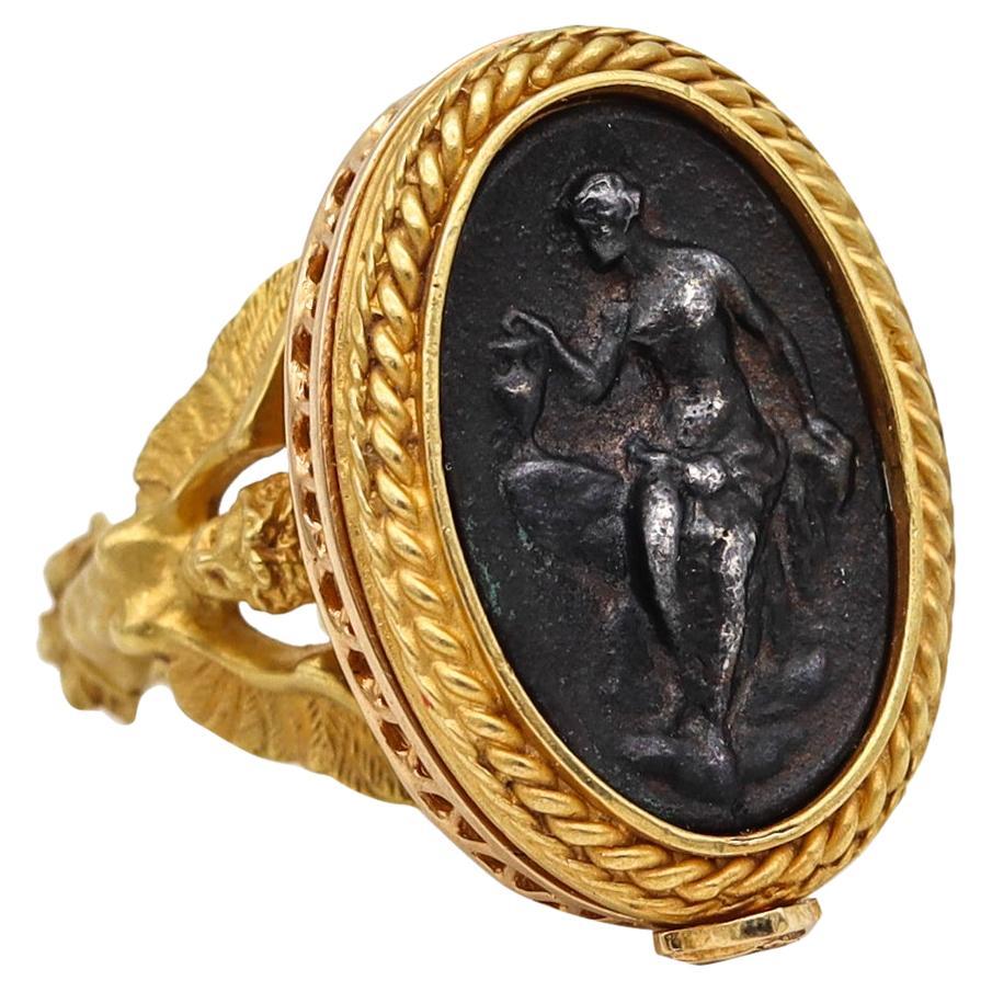 Ivo Spina Renaissance Revival Cocktail Ring in 18Kt Yellow Gold with Medallion